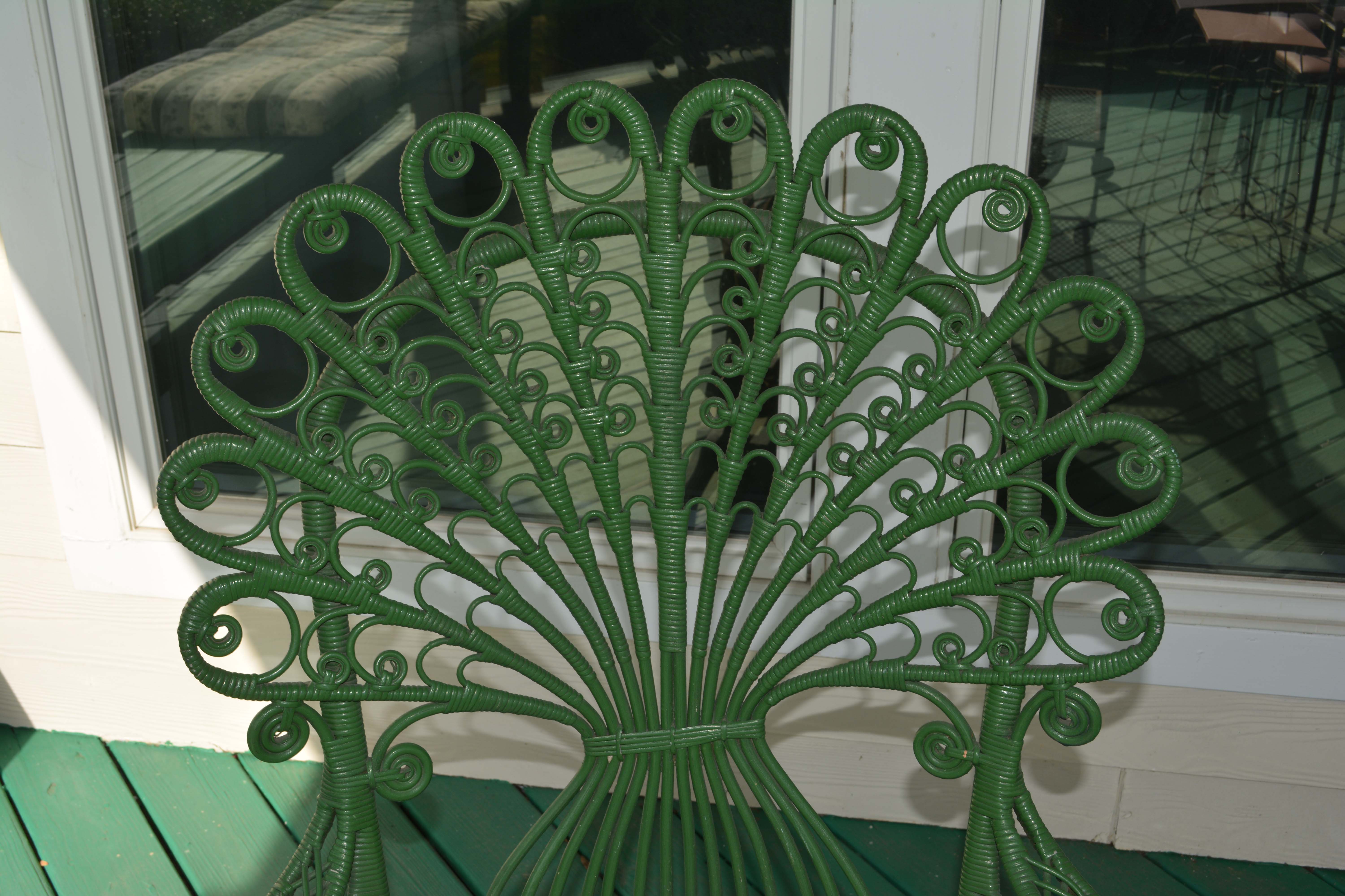 Antique Green Wicker Peacock Platform Rocker