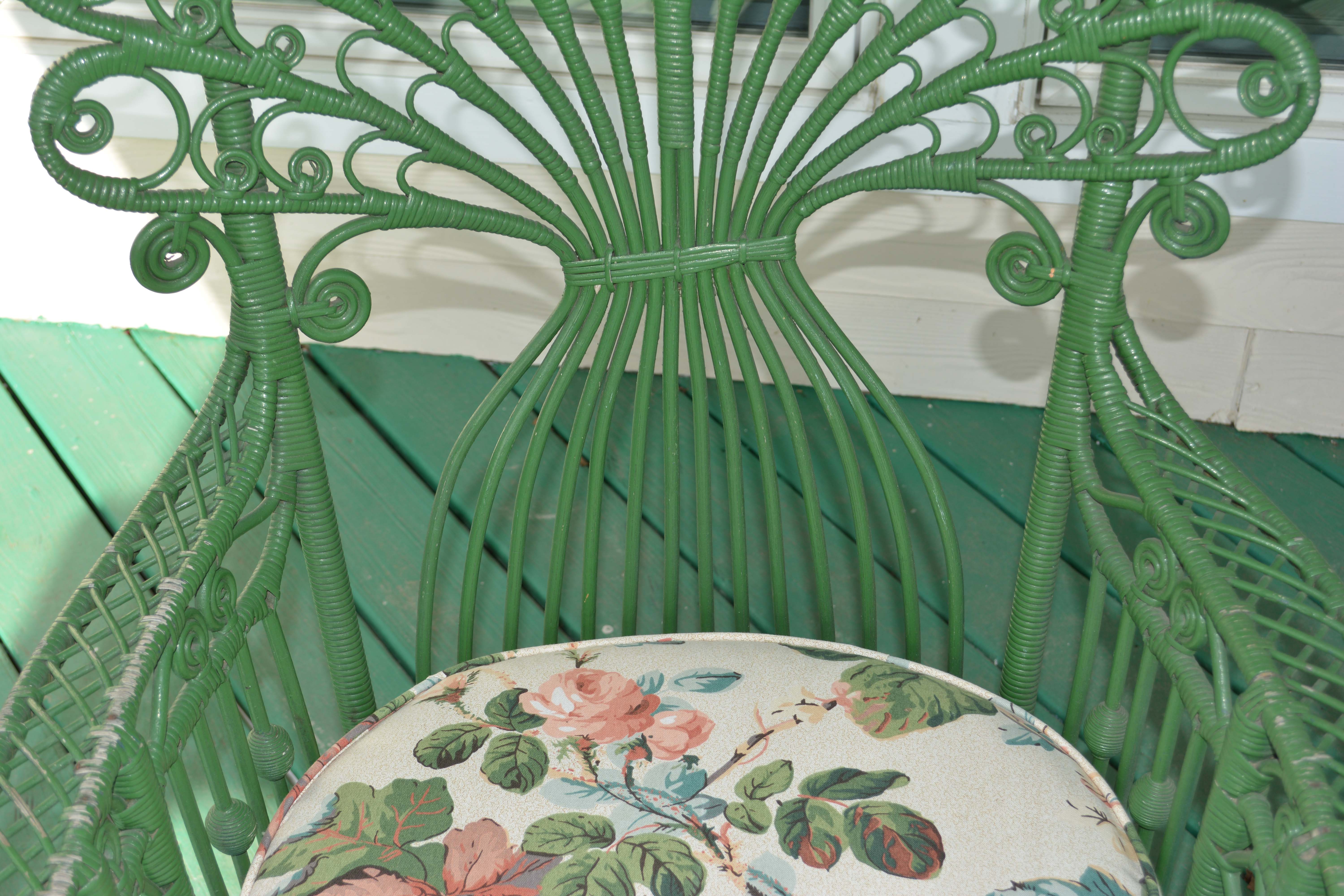 Antique Green Wicker Peacock Platform Rocker