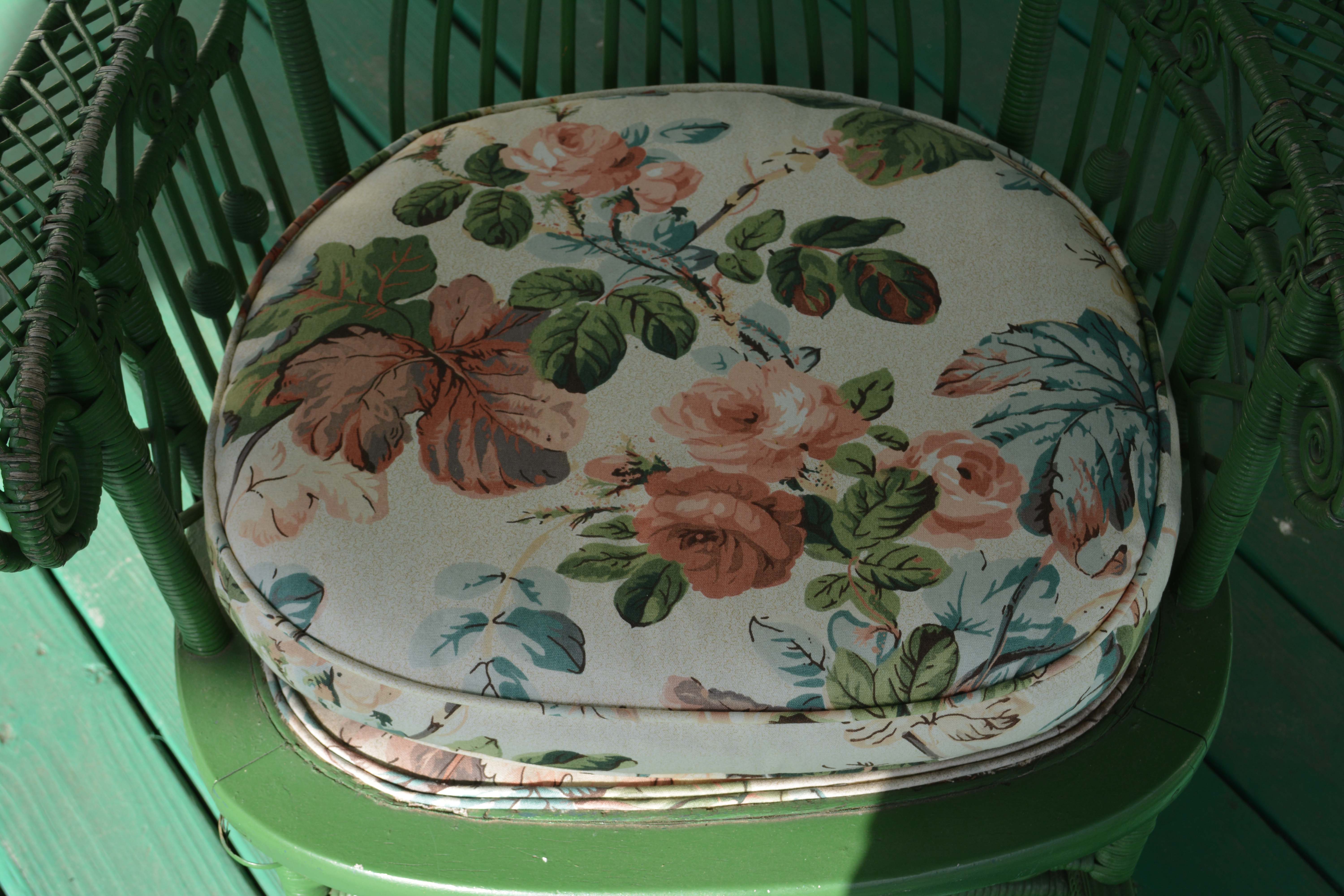 Antique Green Wicker Peacock Platform Rocker