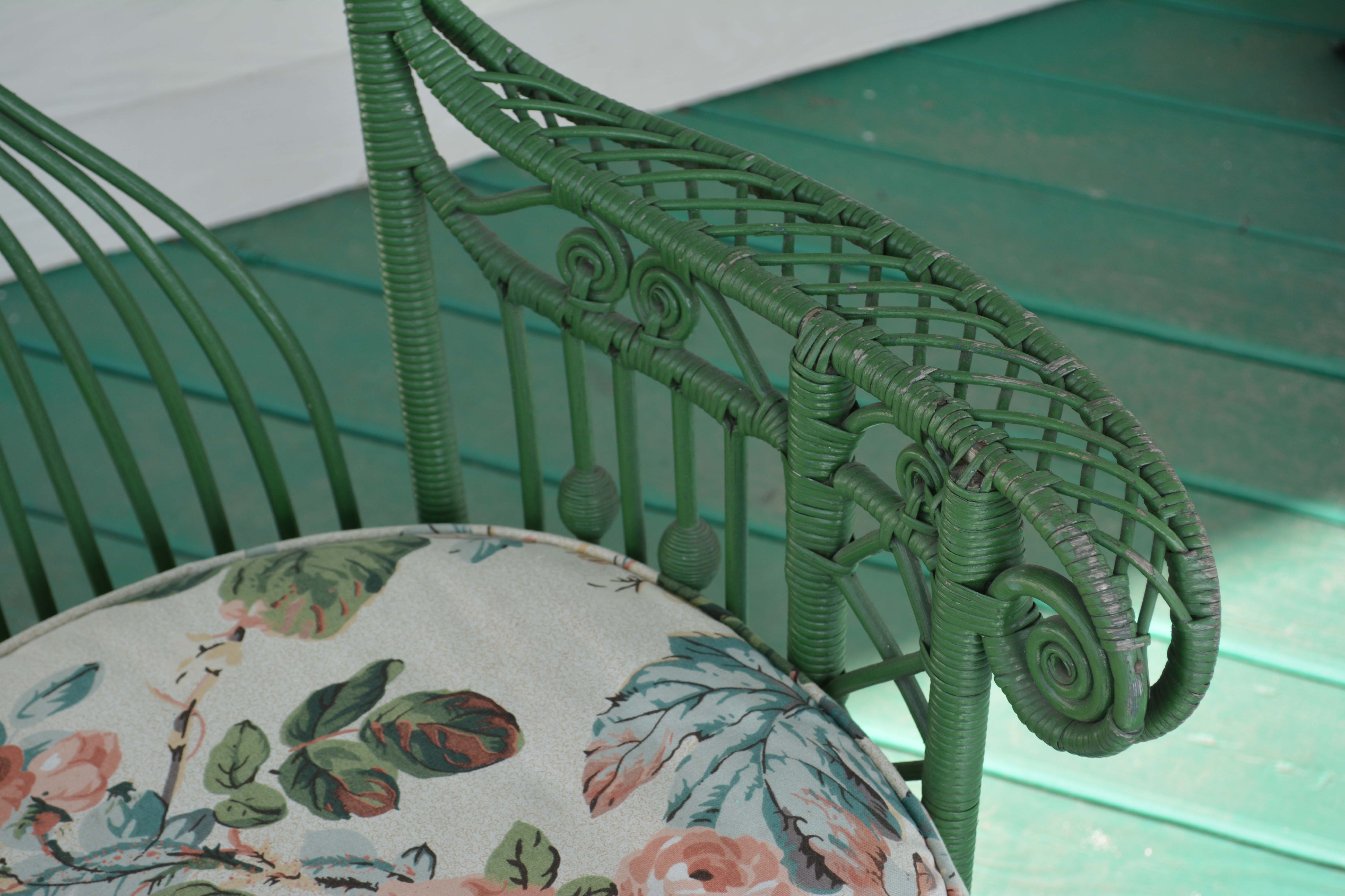 Antique Green Wicker Peacock Platform Rocker