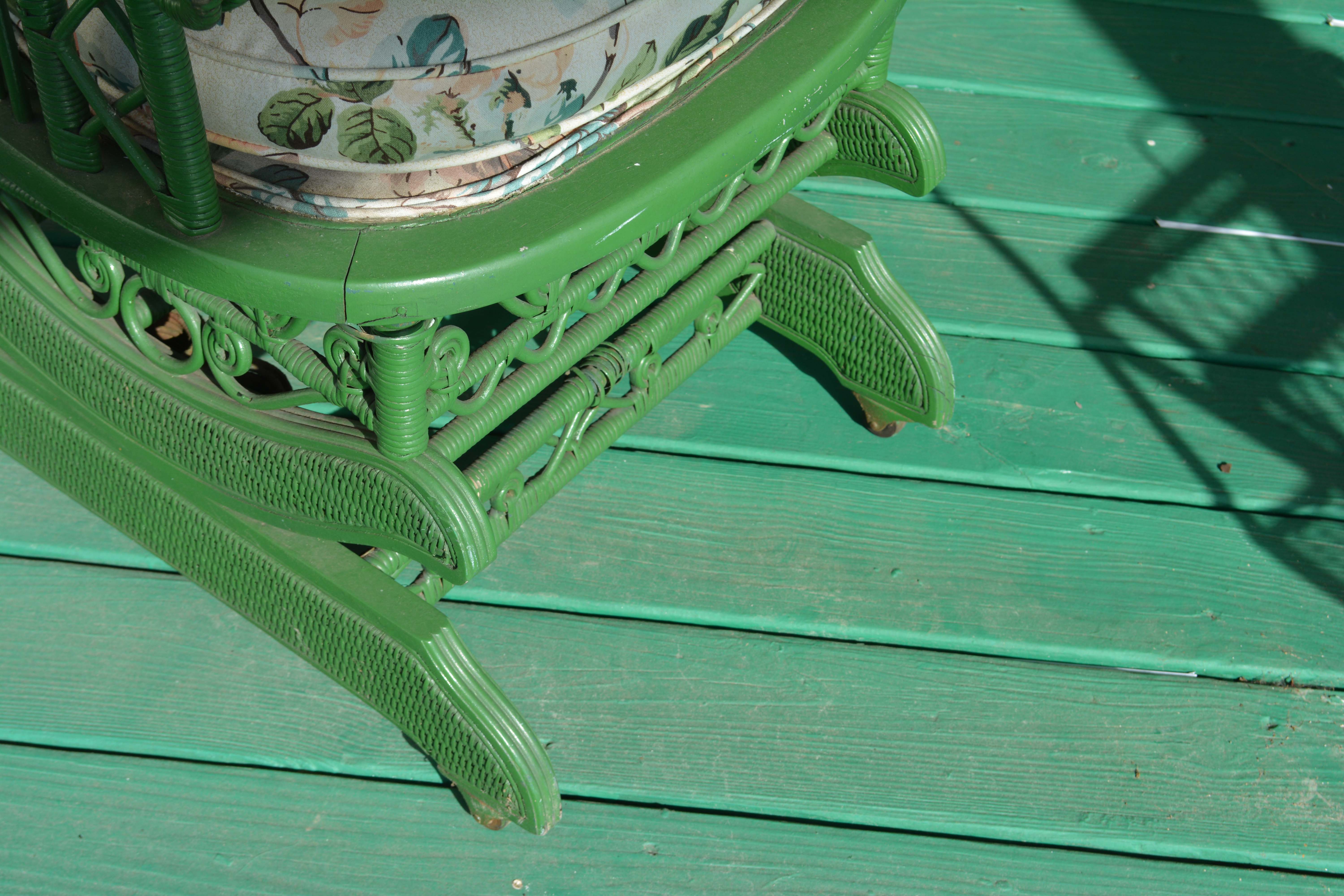 Antique Green Wicker Peacock Platform Rocker