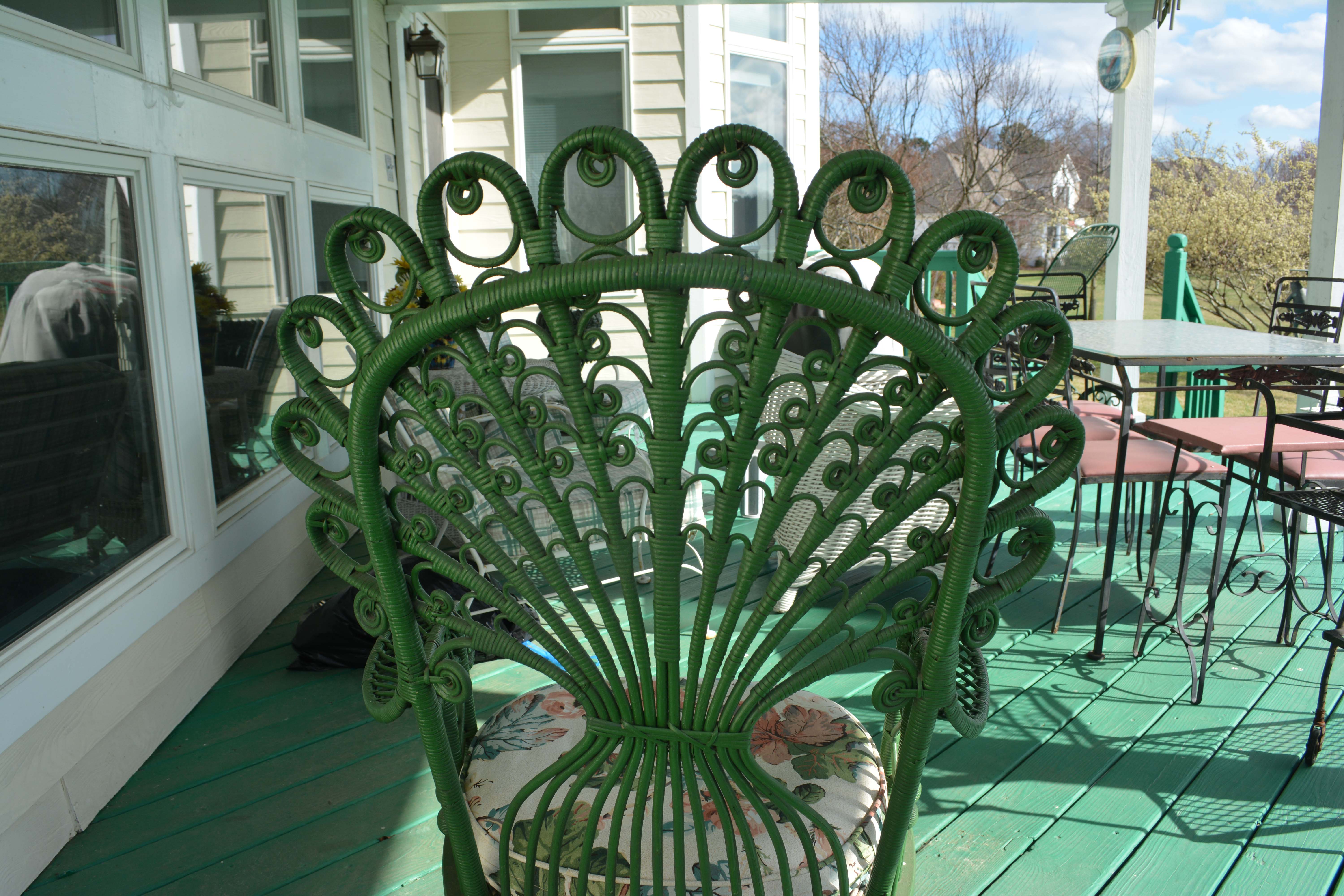 Antique Green Wicker Peacock Platform Rocker