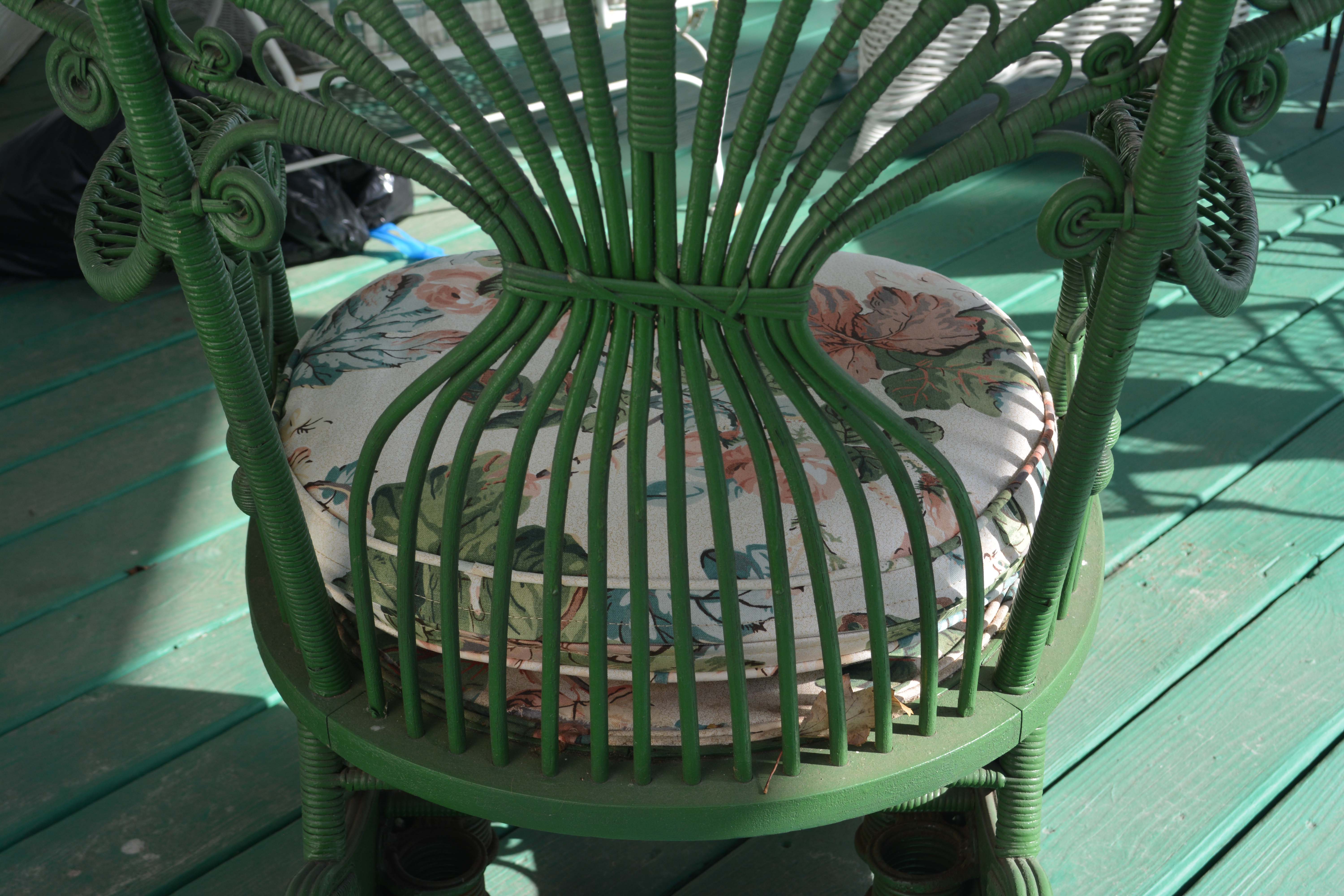 Antique Green Wicker Peacock Platform Rocker