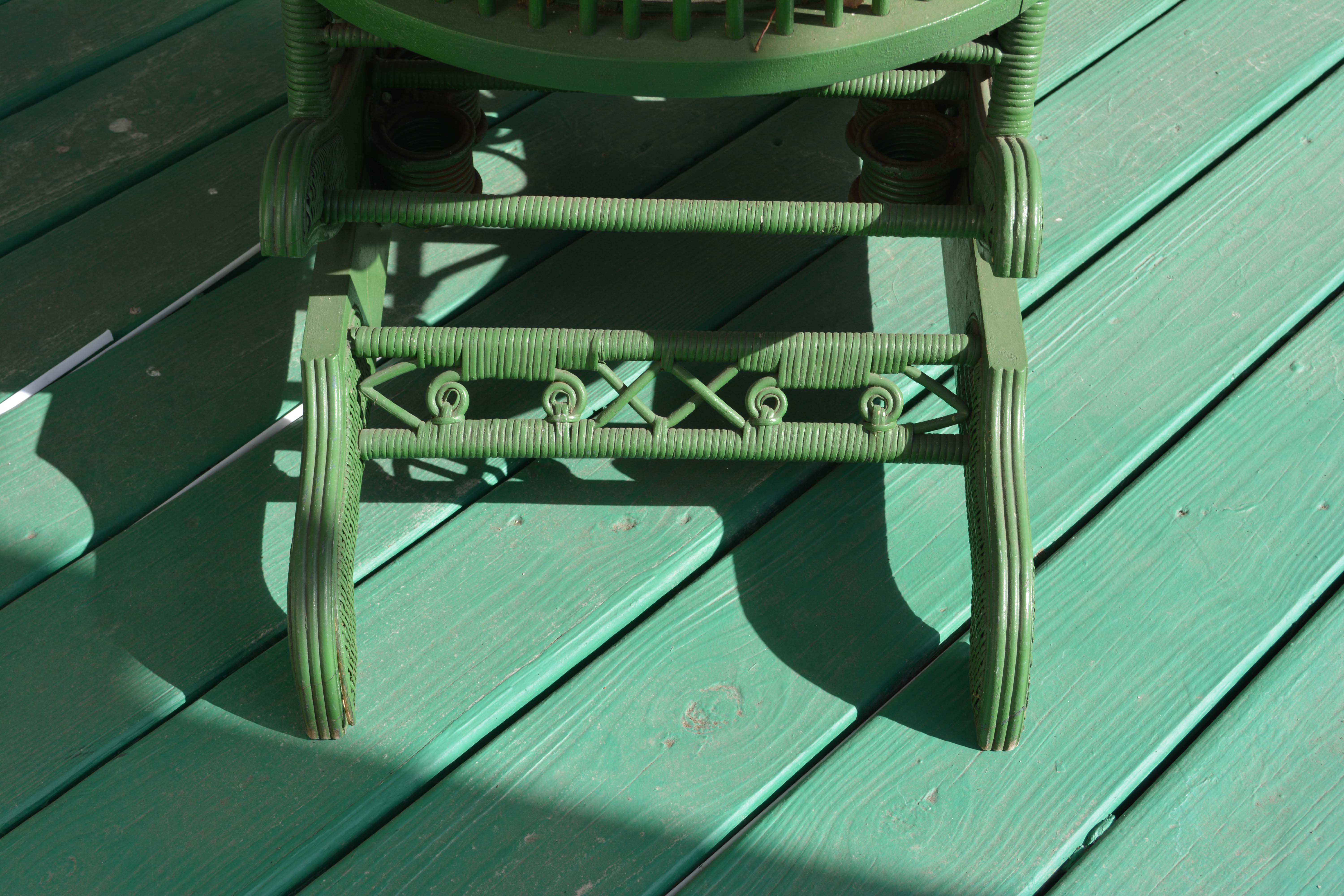 Antique Green Wicker Peacock Platform Rocker