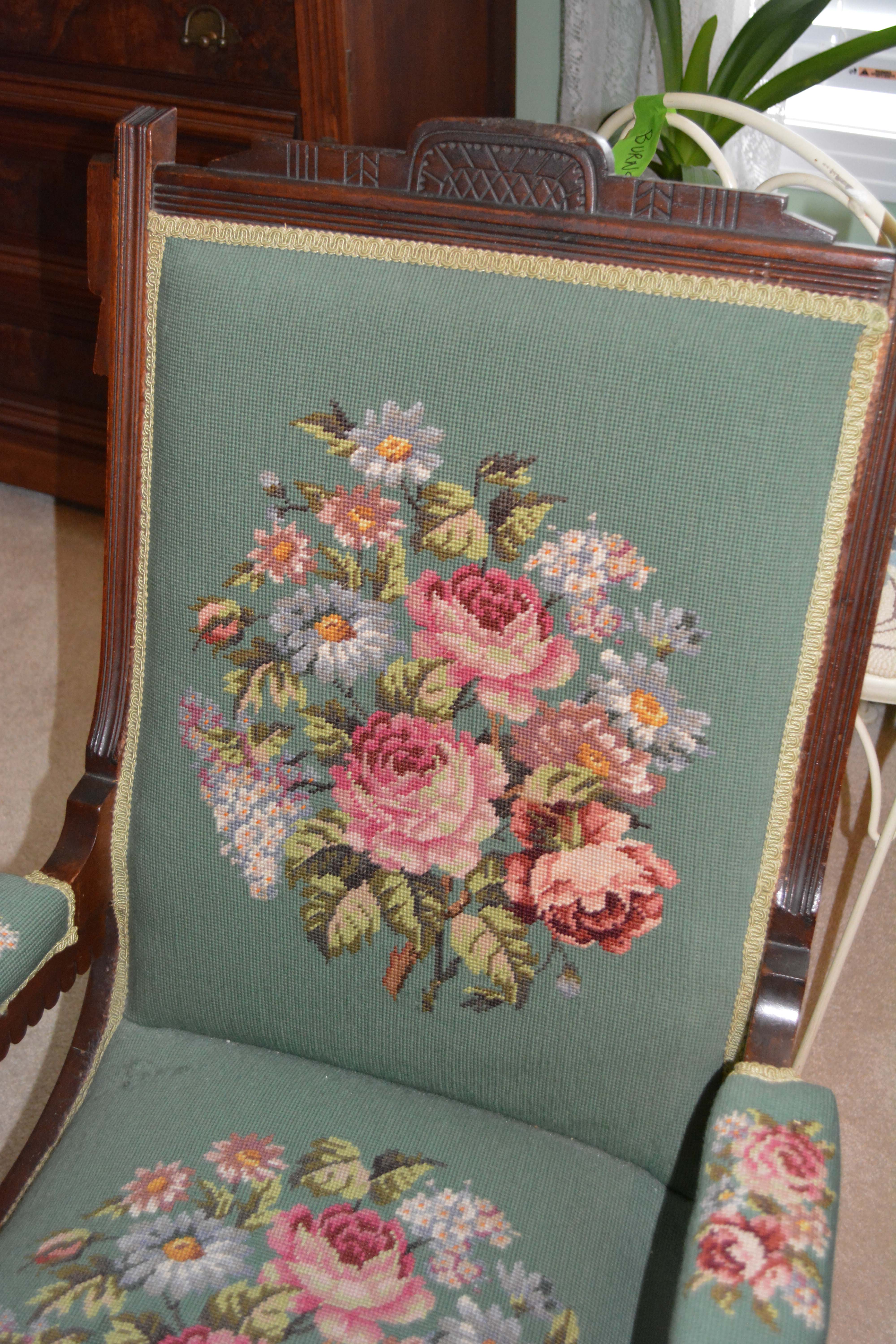 Eastlake Platform Rocking Chair with Needlepoint