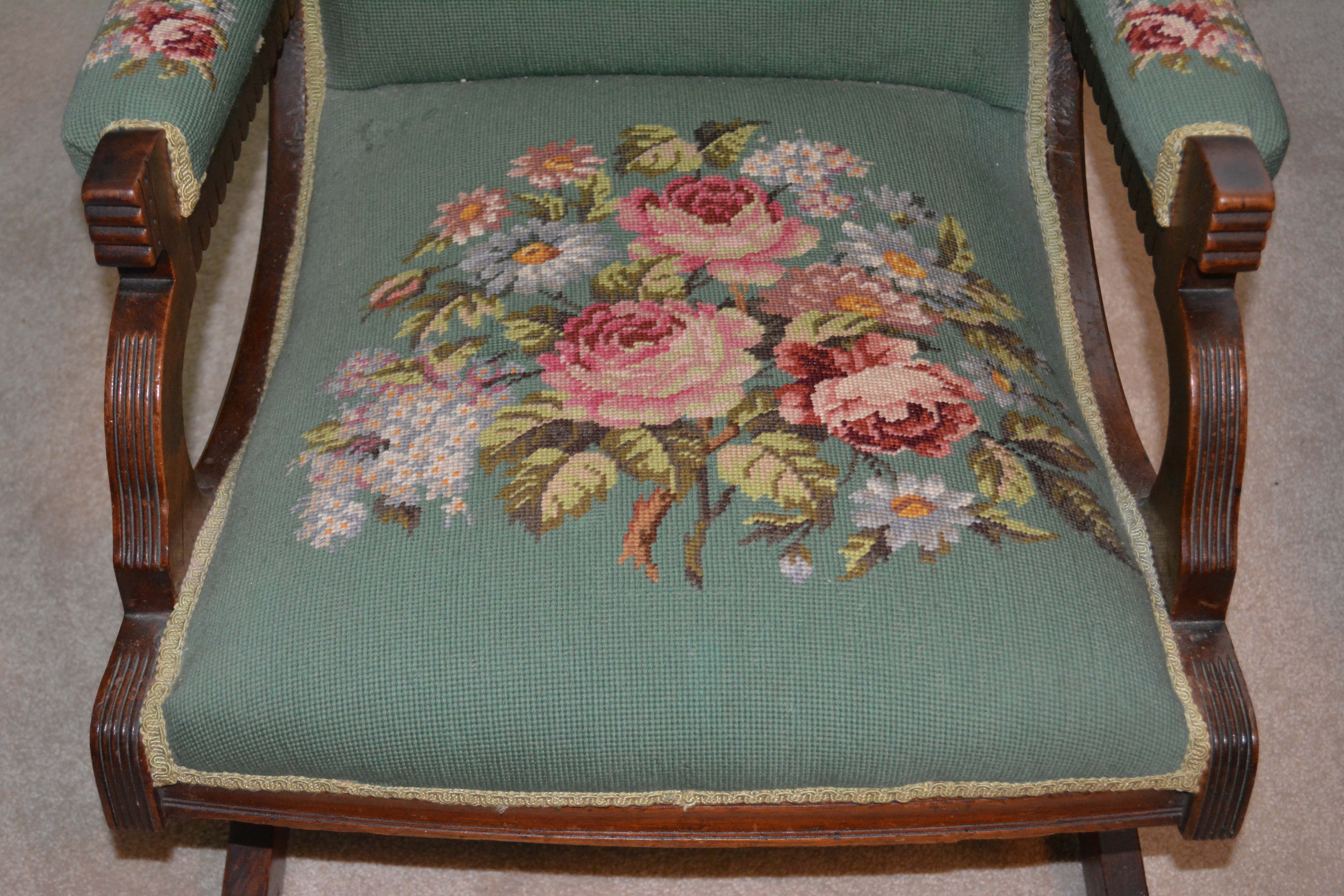 Eastlake Platform Rocking Chair with Needlepoint