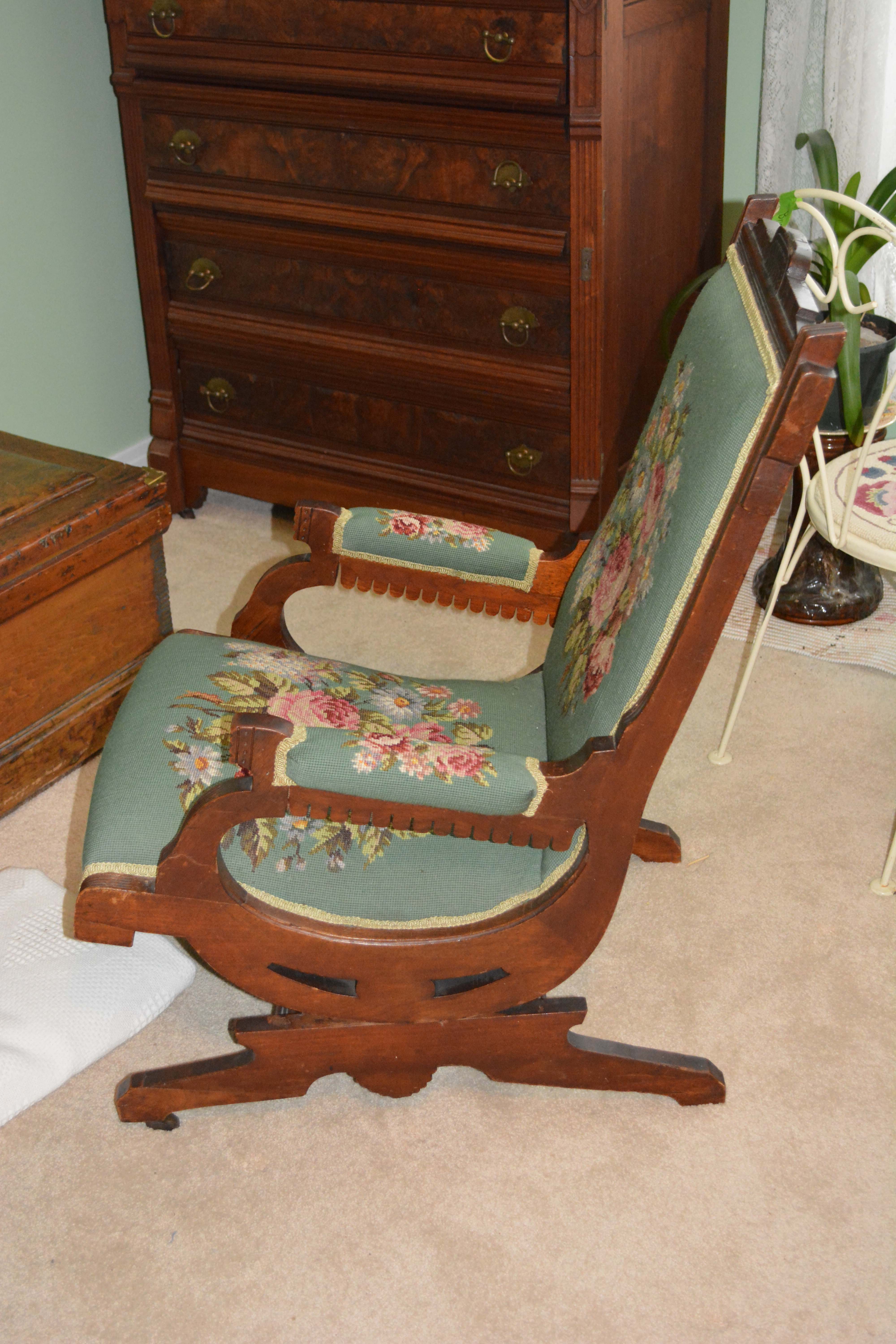 Eastlake Platform Rocking Chair with Needlepoint