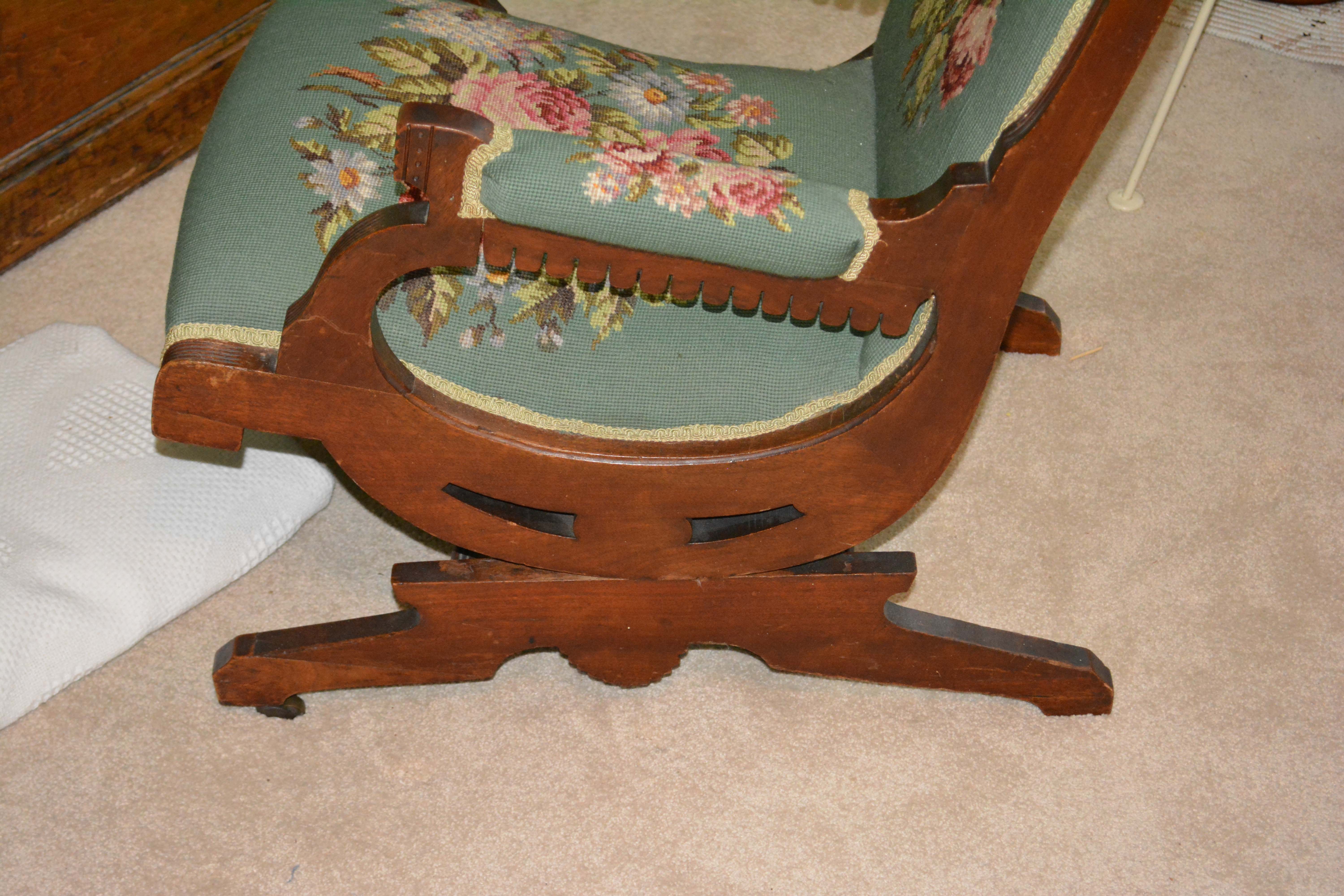 Eastlake Platform Rocking Chair with Needlepoint