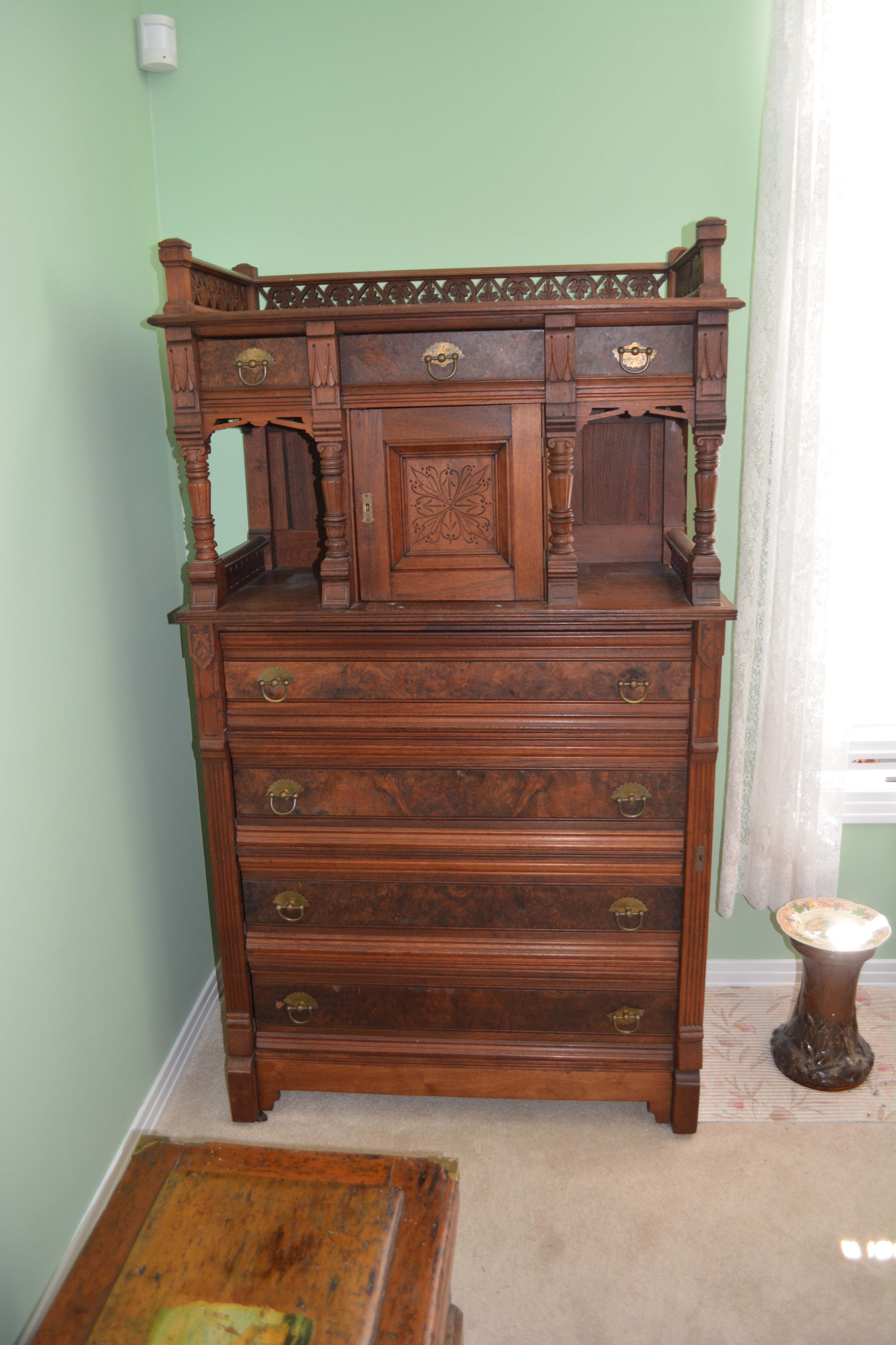 Aesthetic-Movement Walnut Tall Chest of Drawers
