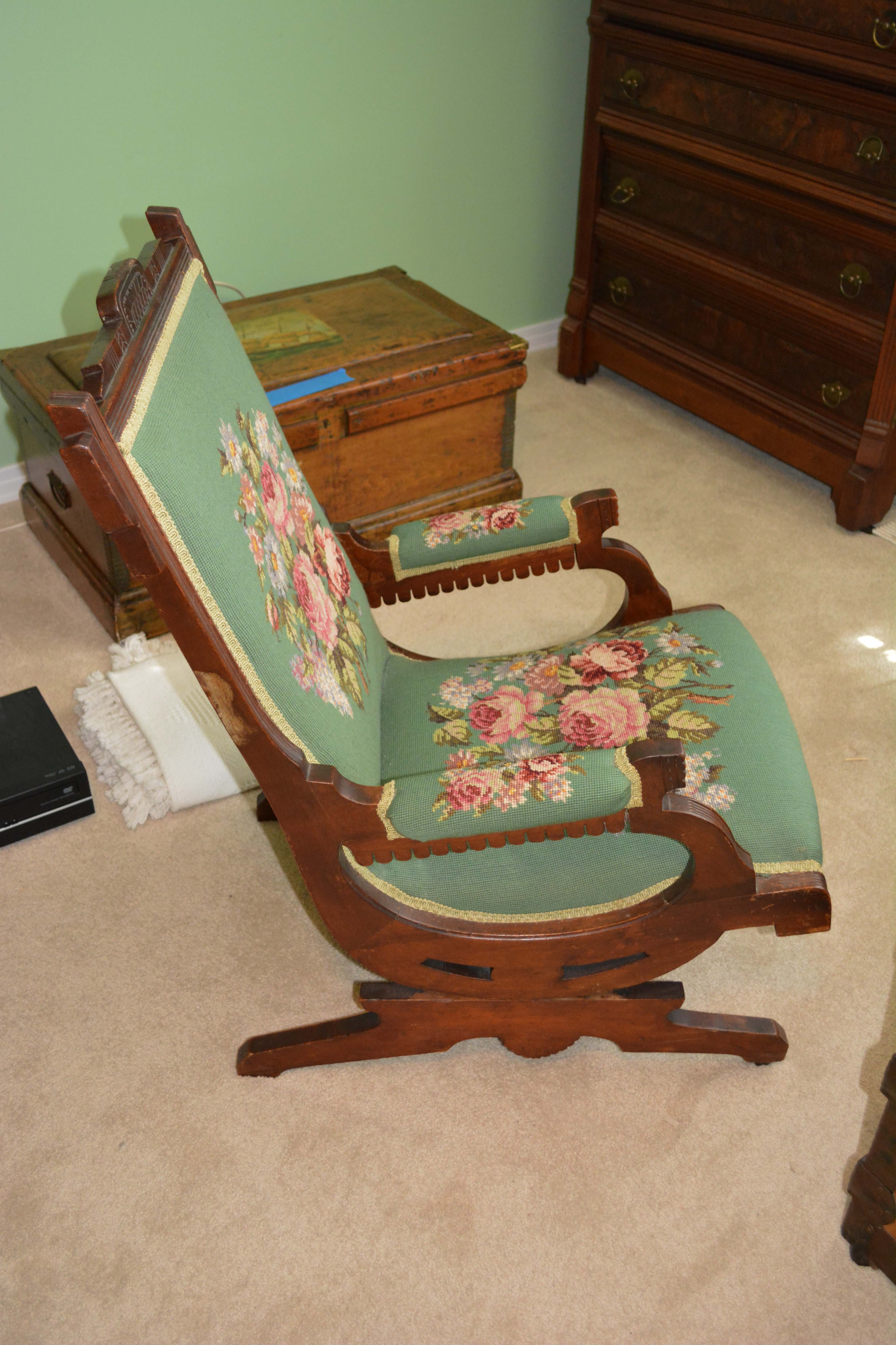 Eastlake Platform Rocking Chair with Needlepoint