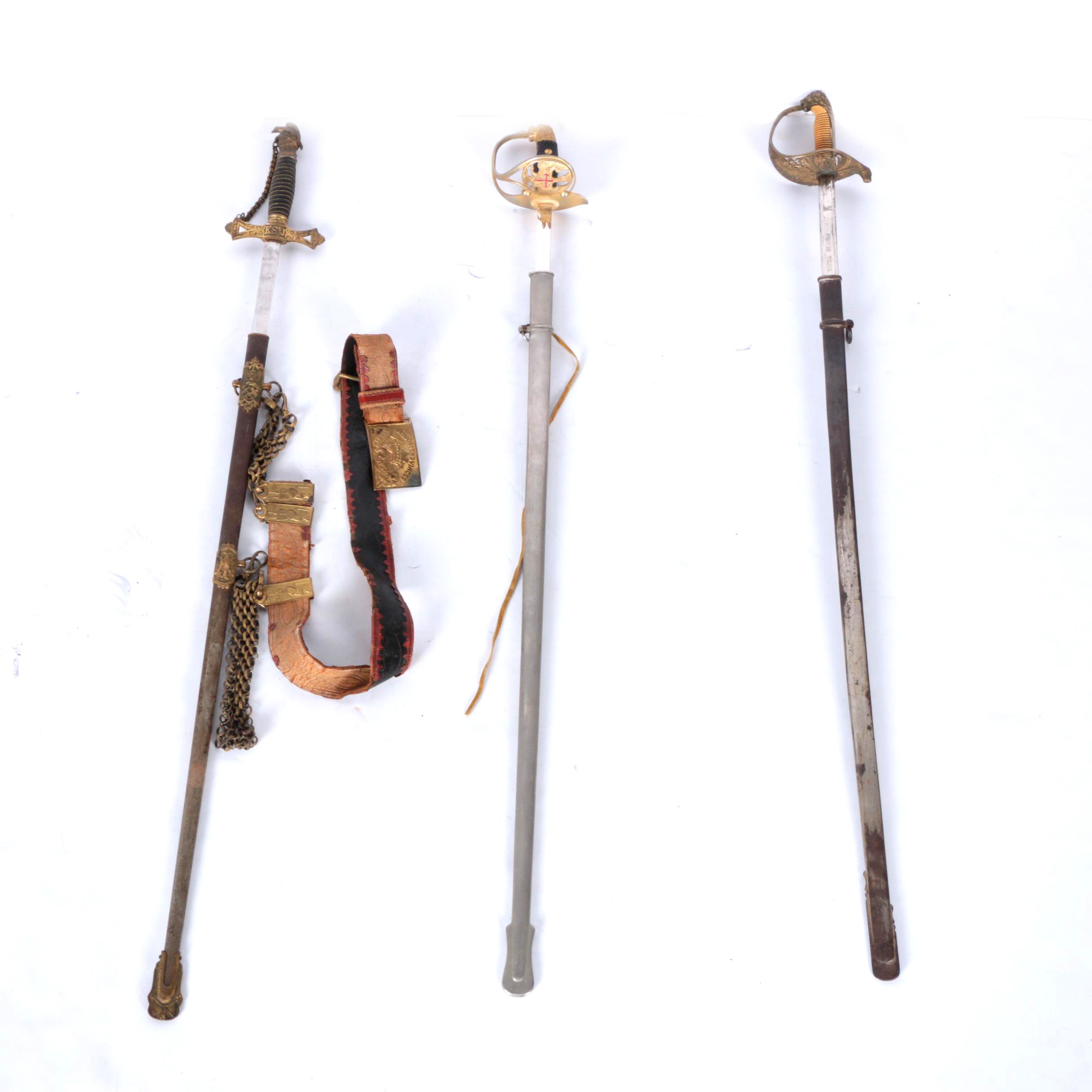 Antique Knights of St. Joseph Fraternal Sword and Hanger with Two Masonic Swords