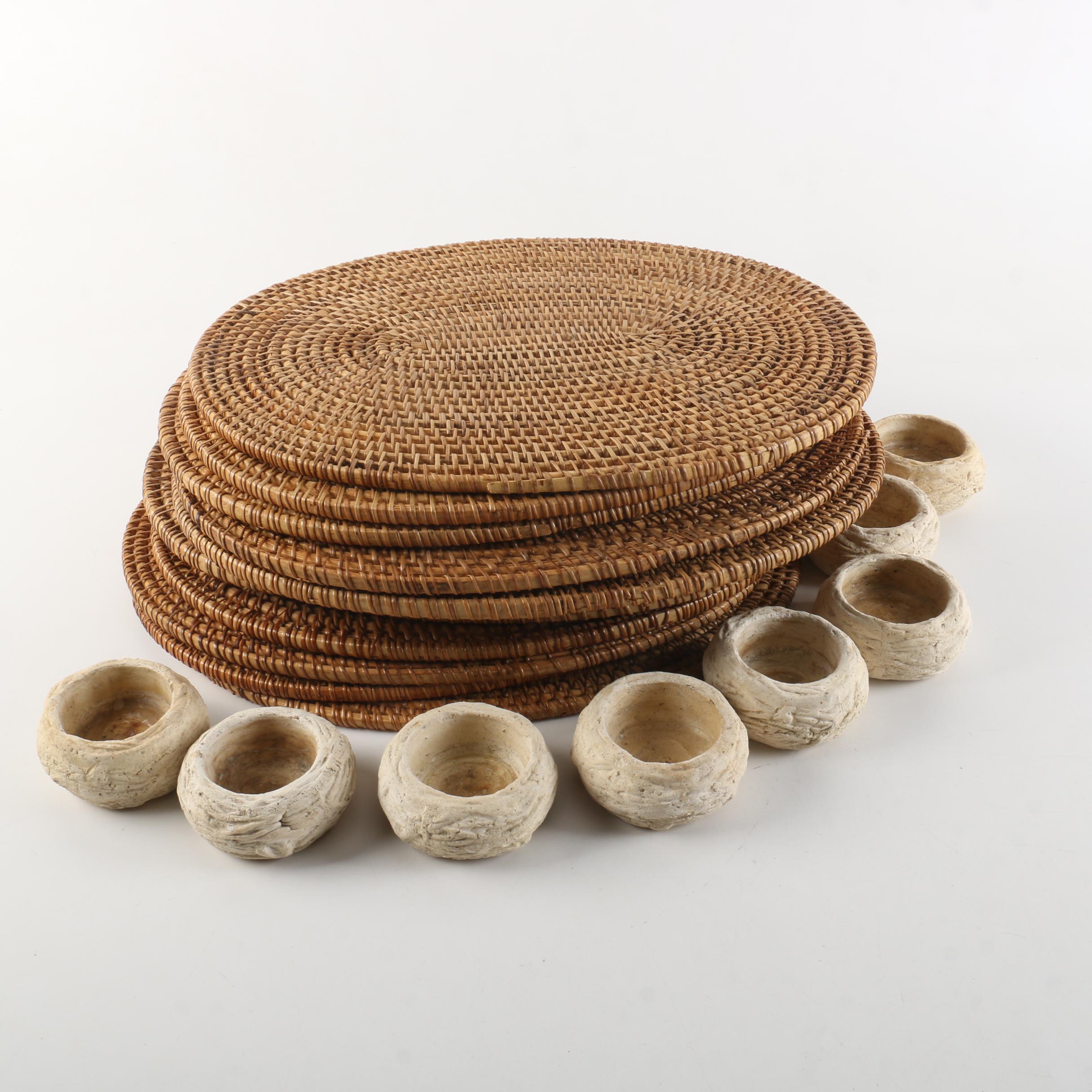 Fired Clay Votive Candle Holders and Woven Placemats