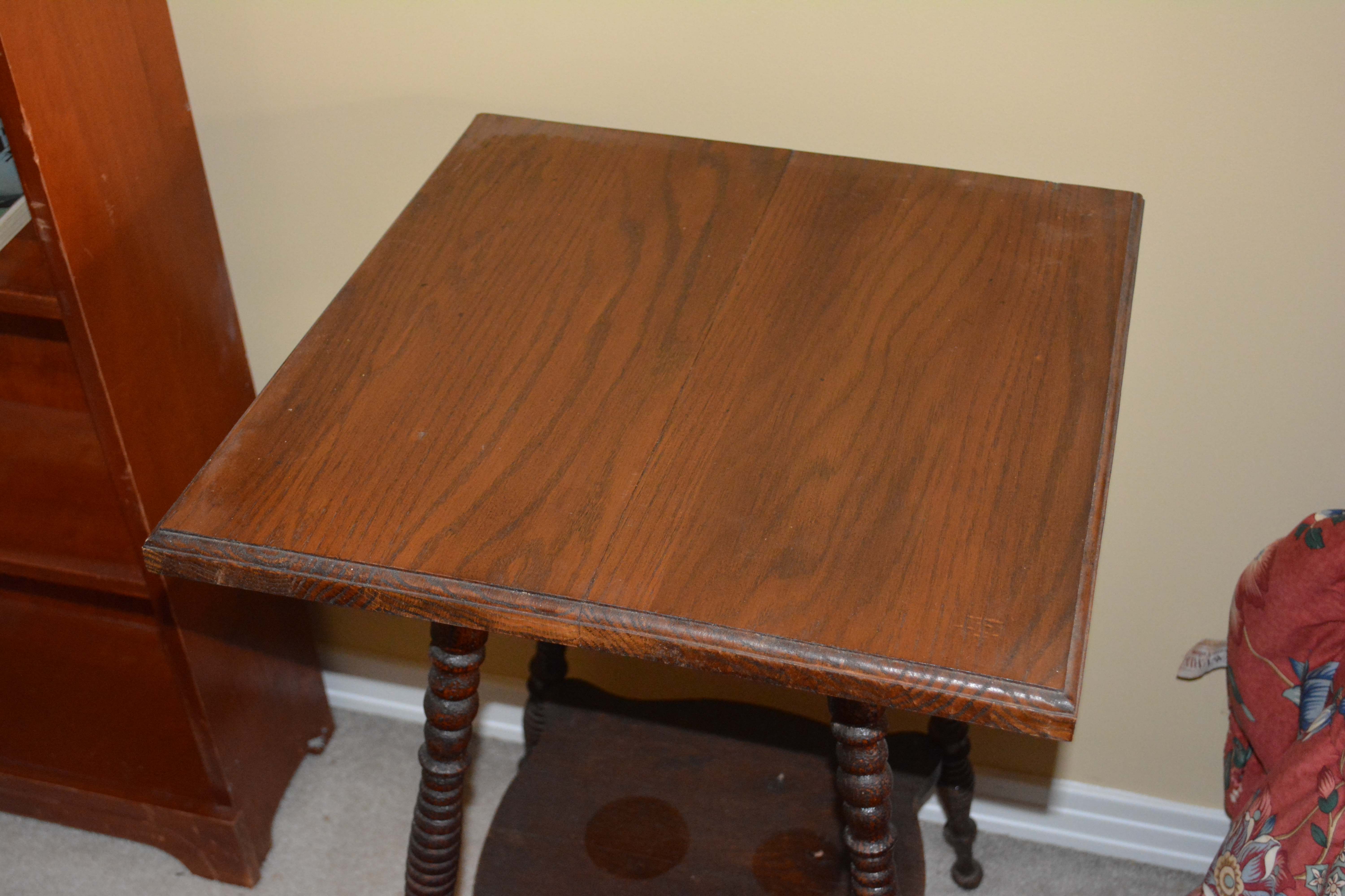 Antique Oak Square Tiered Table