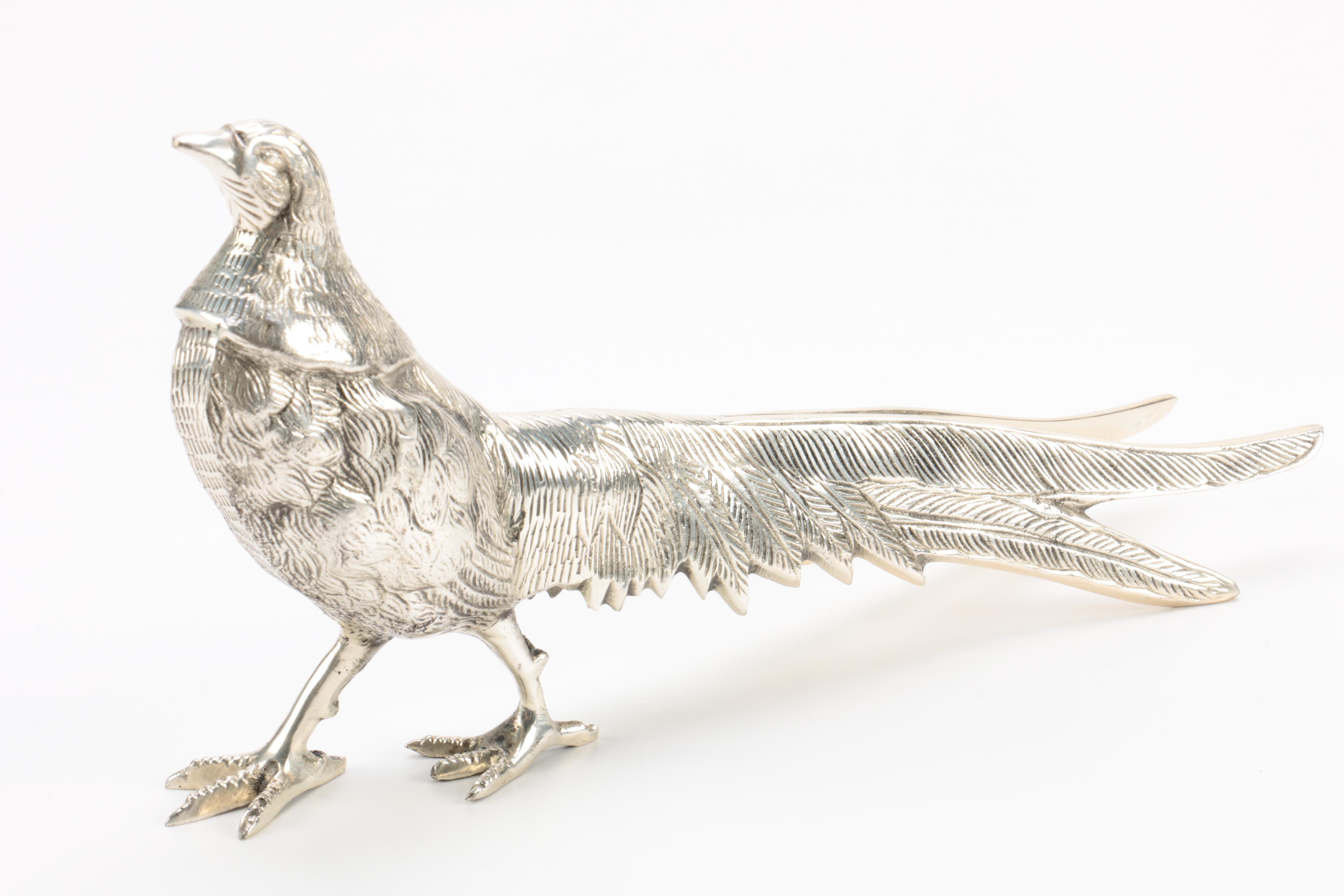 Silver Plate Pheasants and Silver Tone Sparrow Figurines