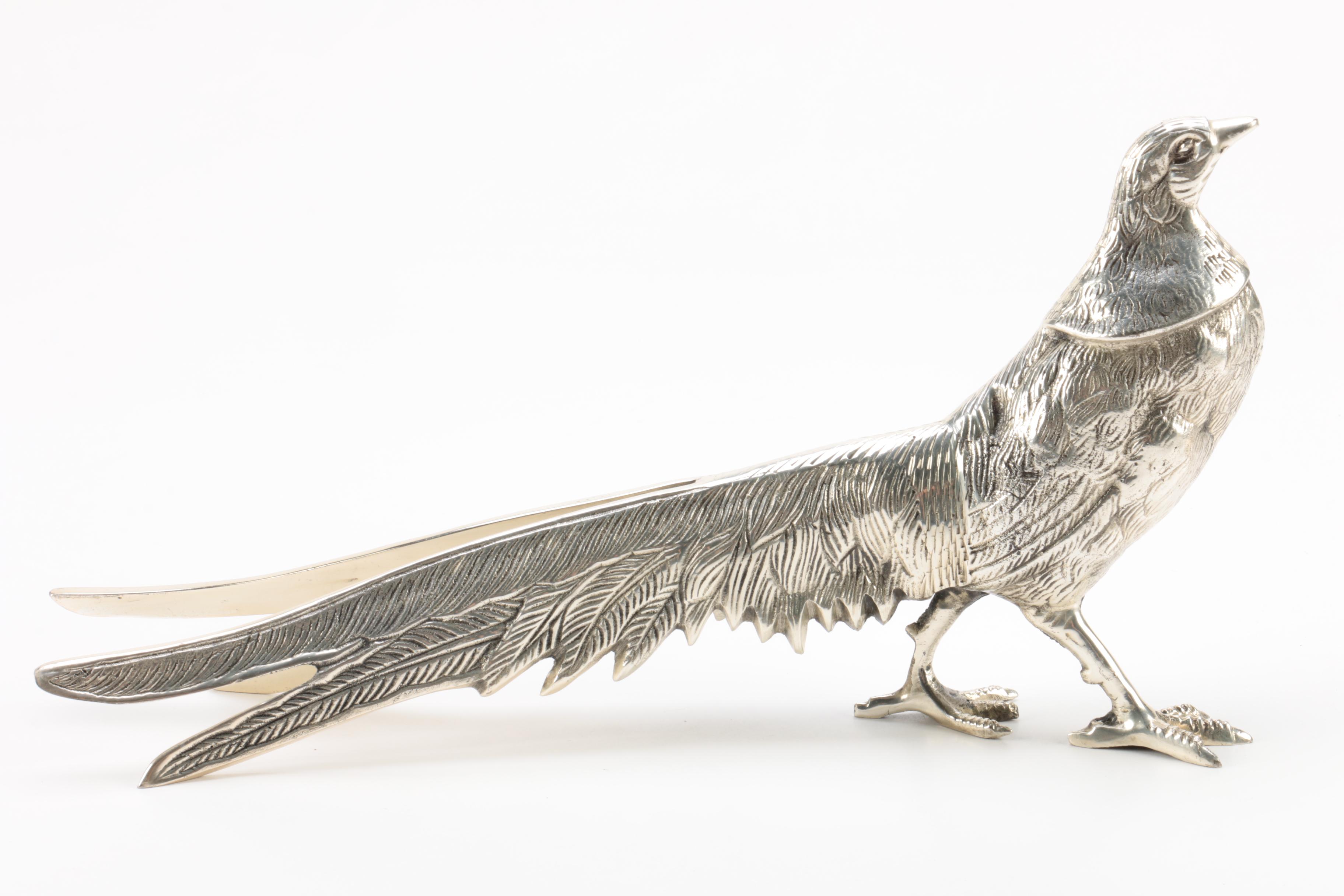 Silver Plate Pheasants and Silver Tone Sparrow Figurines