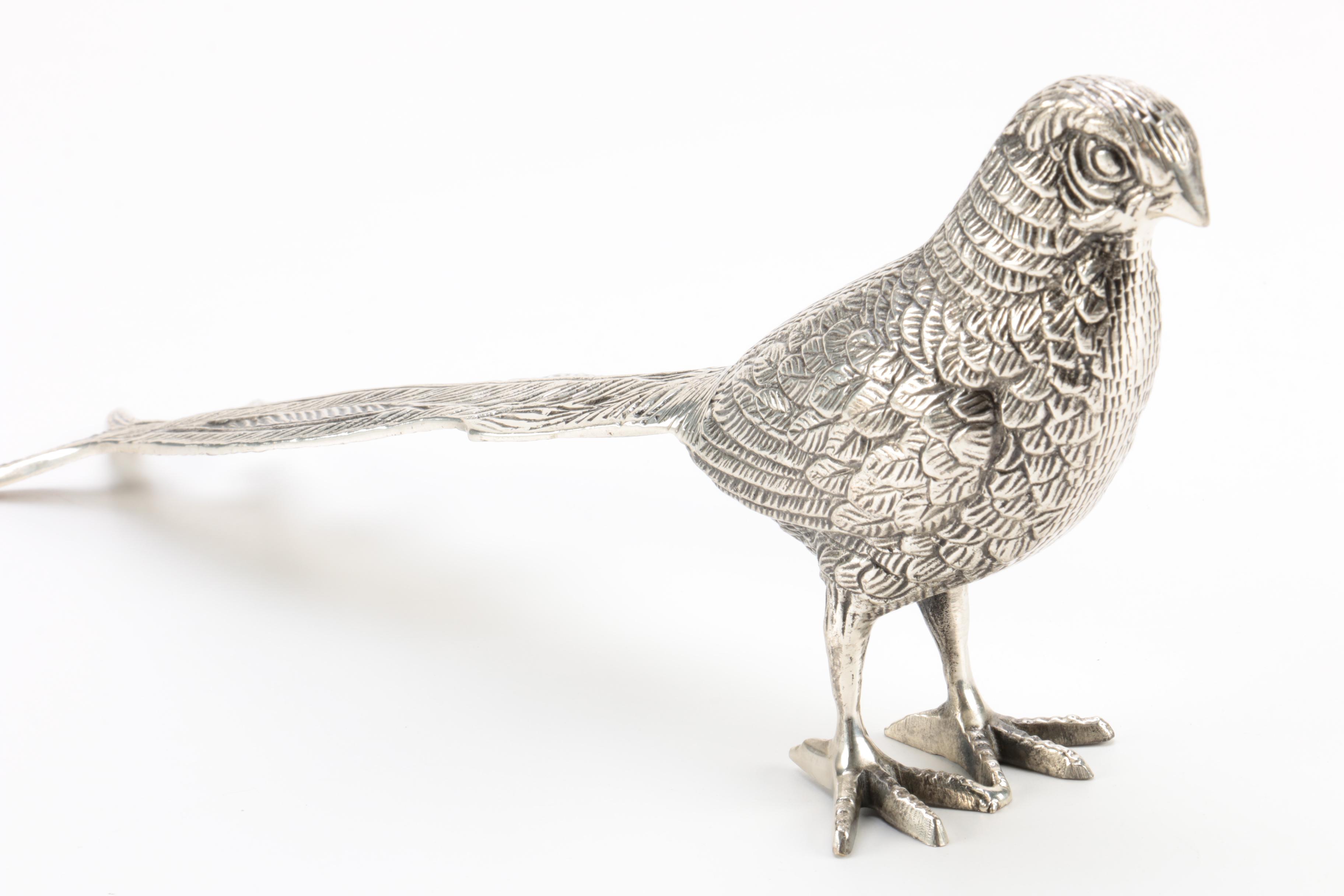 Silver Plate Pheasants and Silver Tone Sparrow Figurines