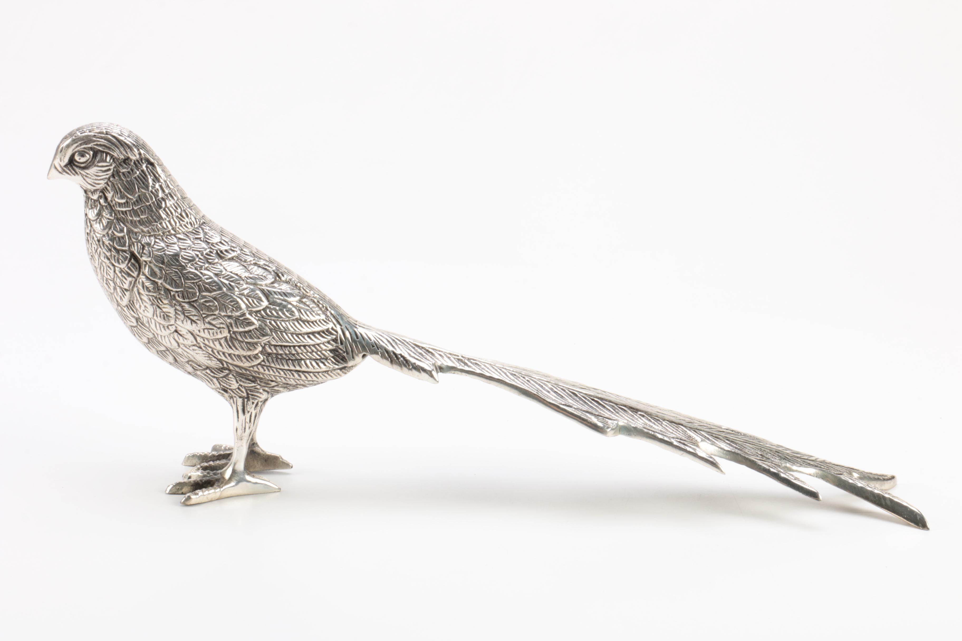 Silver Plate Pheasants and Silver Tone Sparrow Figurines