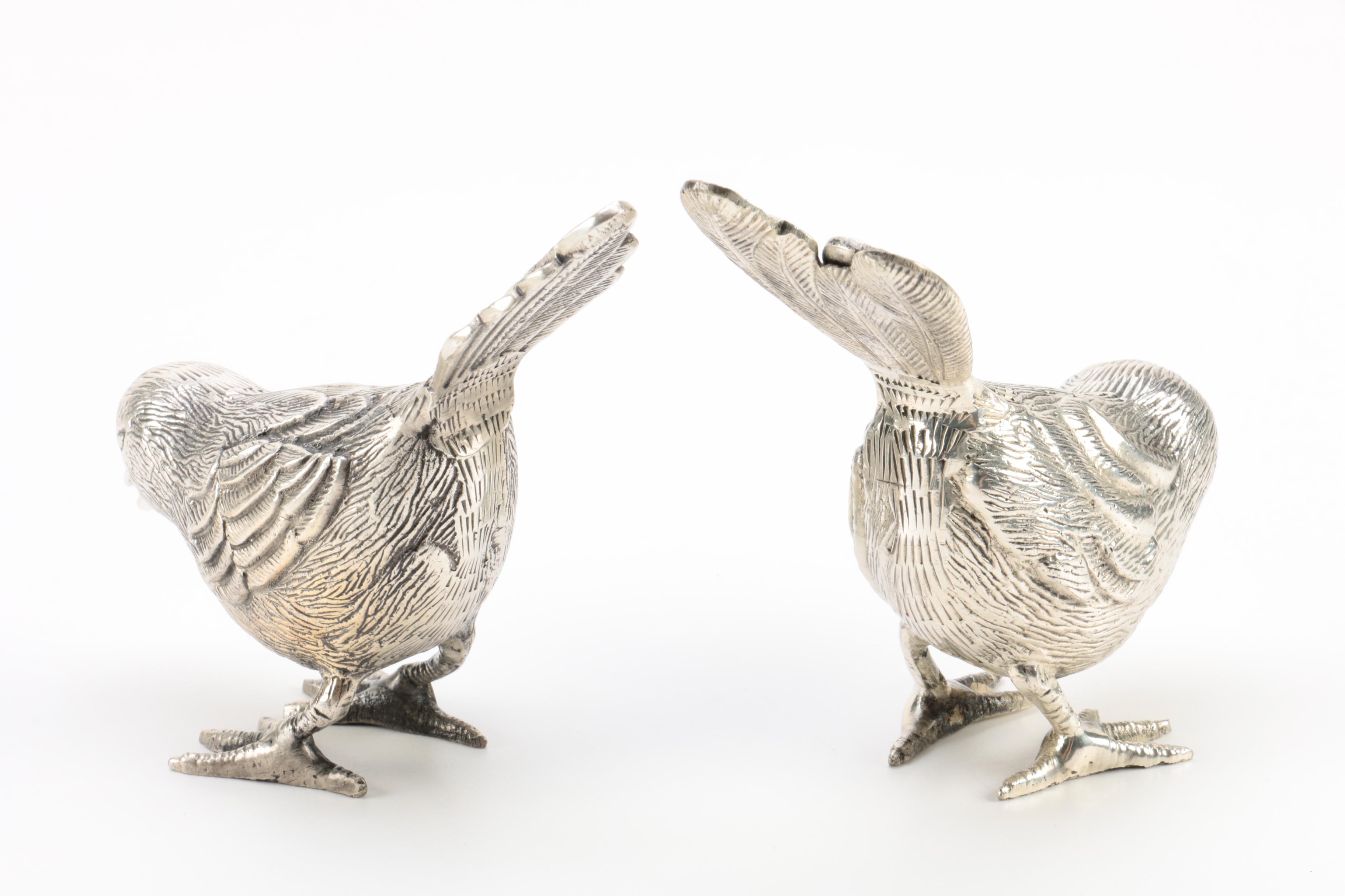 Silver Plate Pheasants and Silver Tone Sparrow Figurines