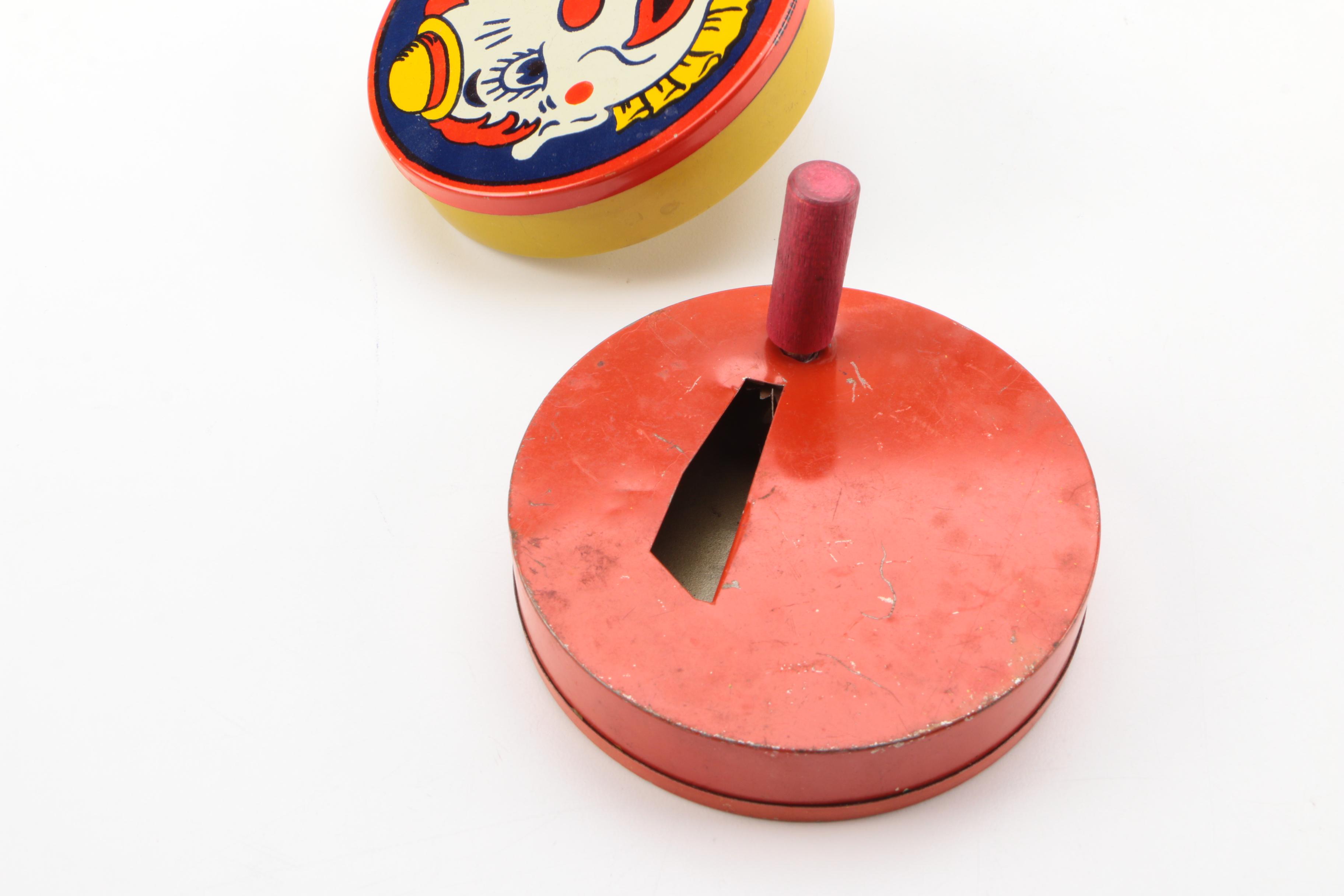 Mid Century Tin Litho Noisemakers and Toys Including Mickey Mouse