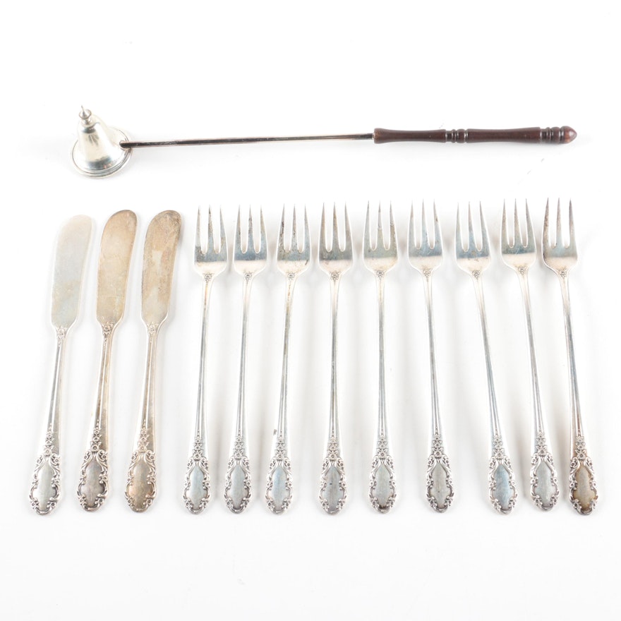 Rogers "Bridal Veil" Sterling Silver Forks and Butter Spreaders with Snuffer