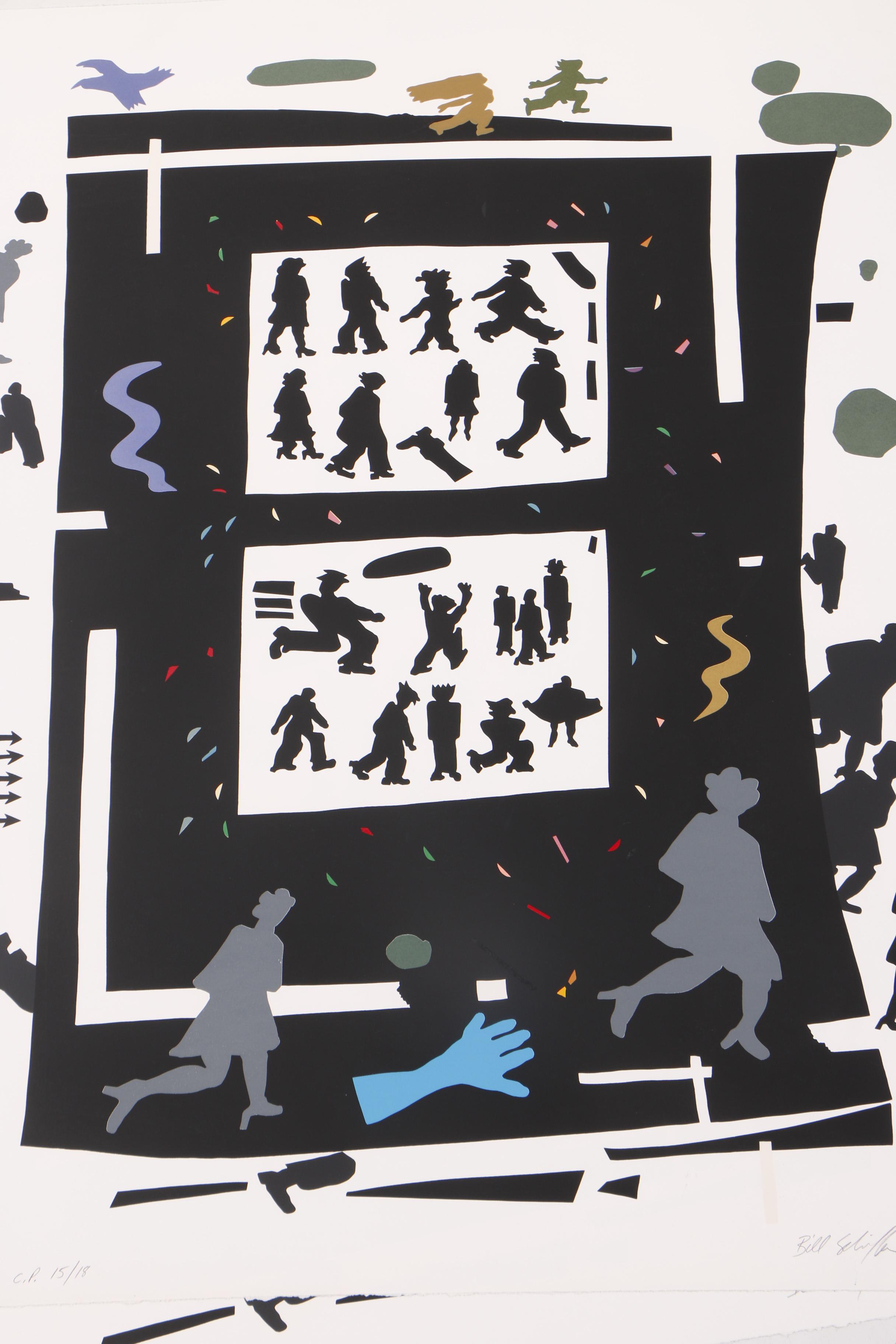 Bill Schiffer 1986 Serigraphs of Silhouetted Pedestrians