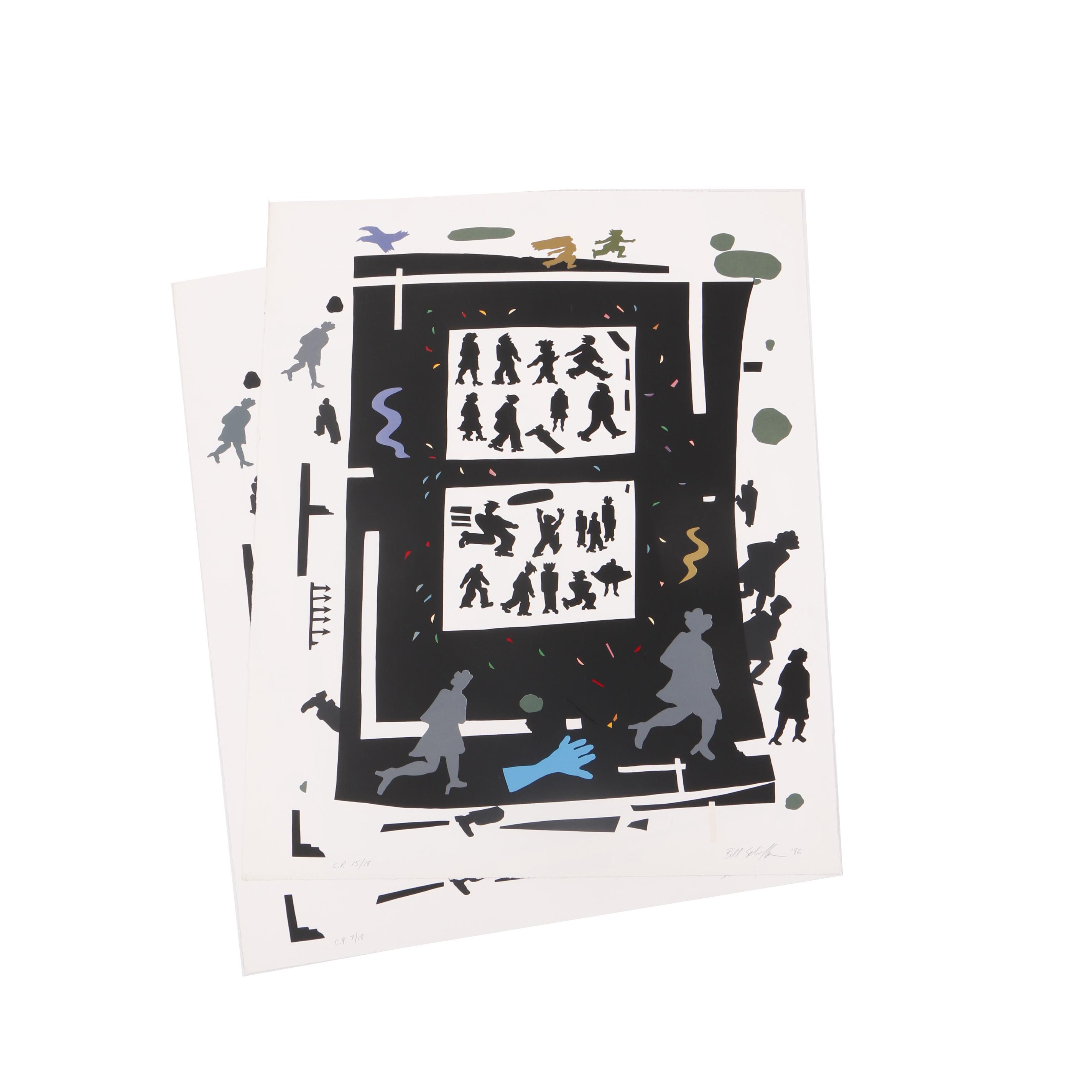 Bill Schiffer 1986 Serigraphs of Silhouetted Pedestrians