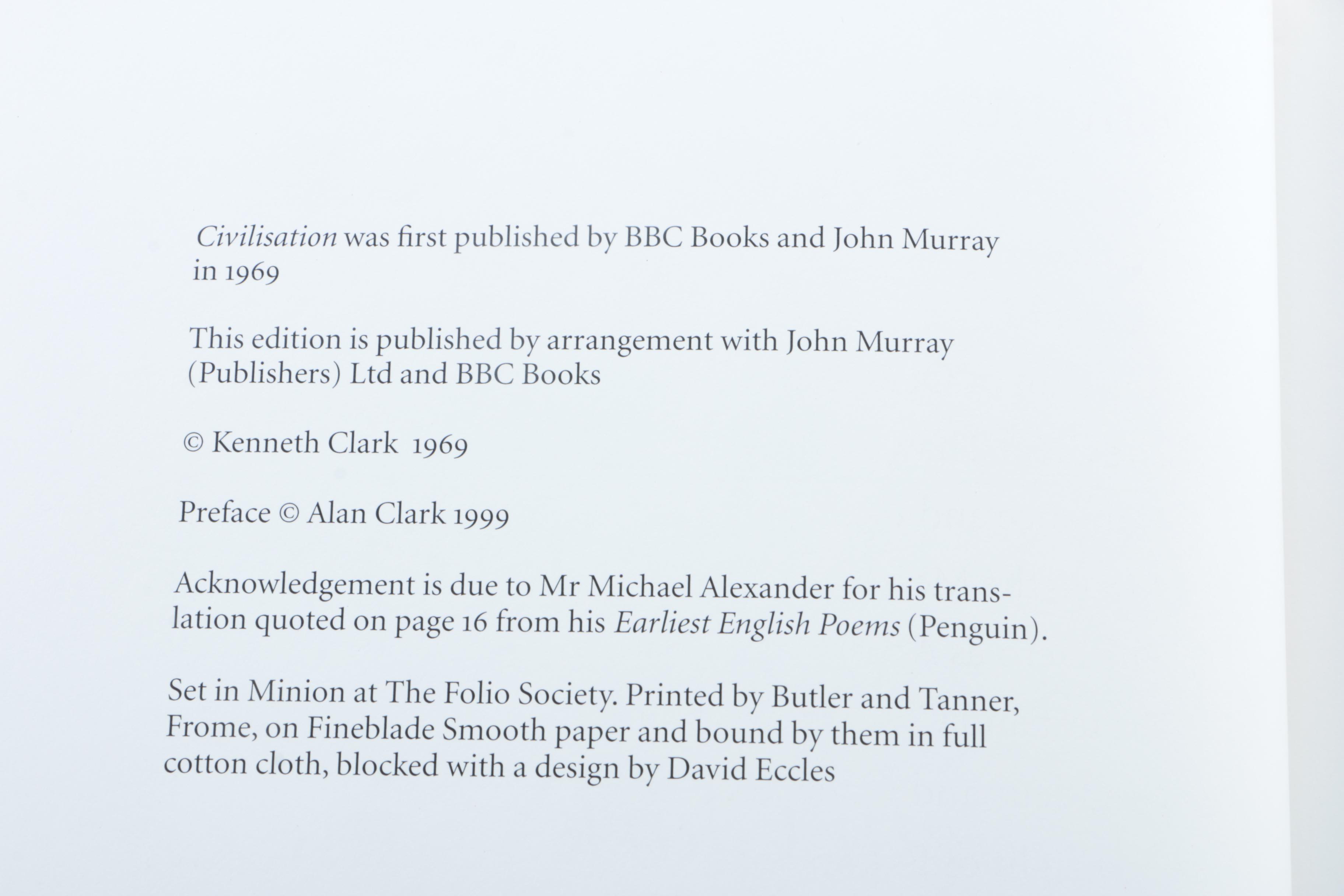 1999 The Folio Society "Civilisation" by Kenneth Clark and More