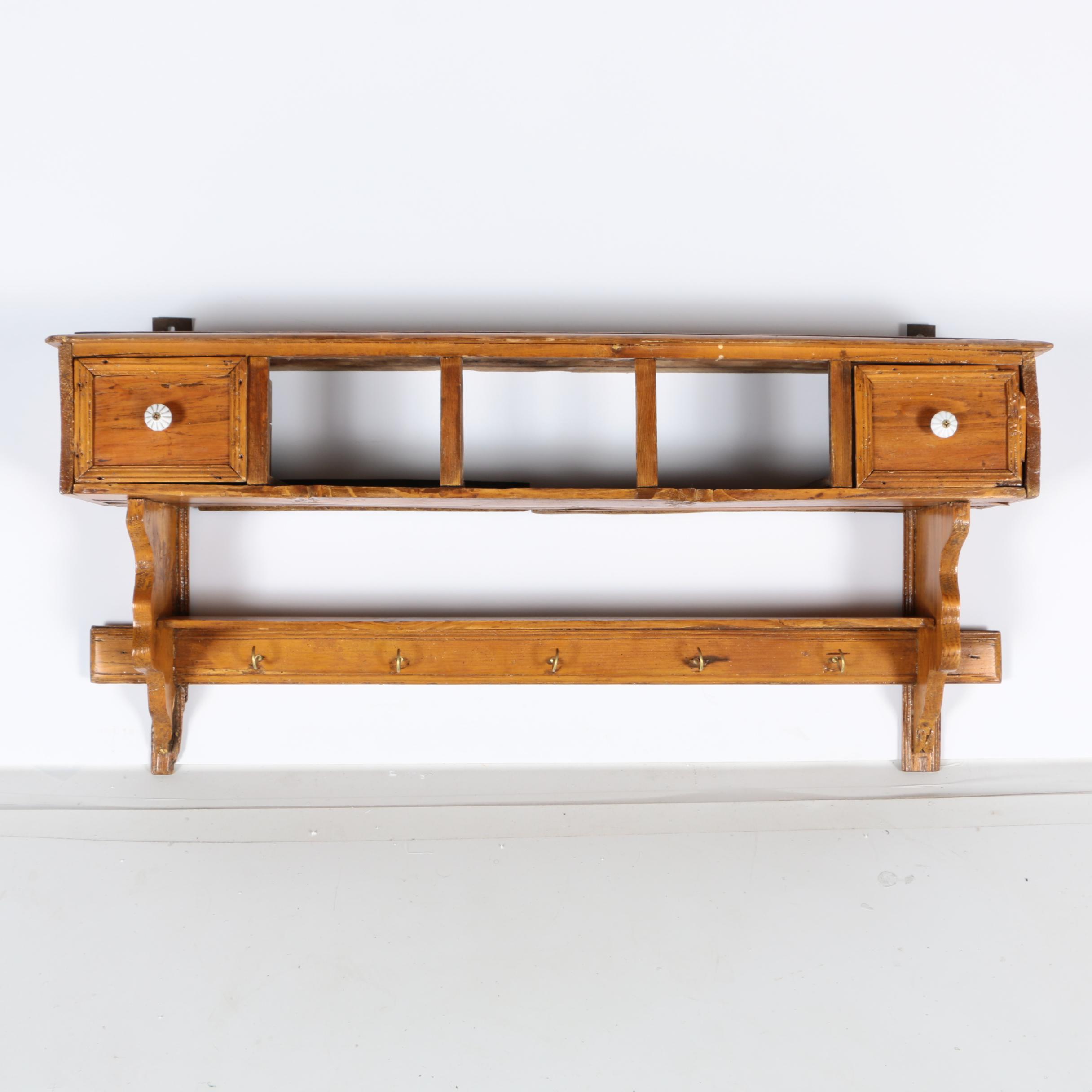 19th Century Continental Pine Wall Shelf with Drawers