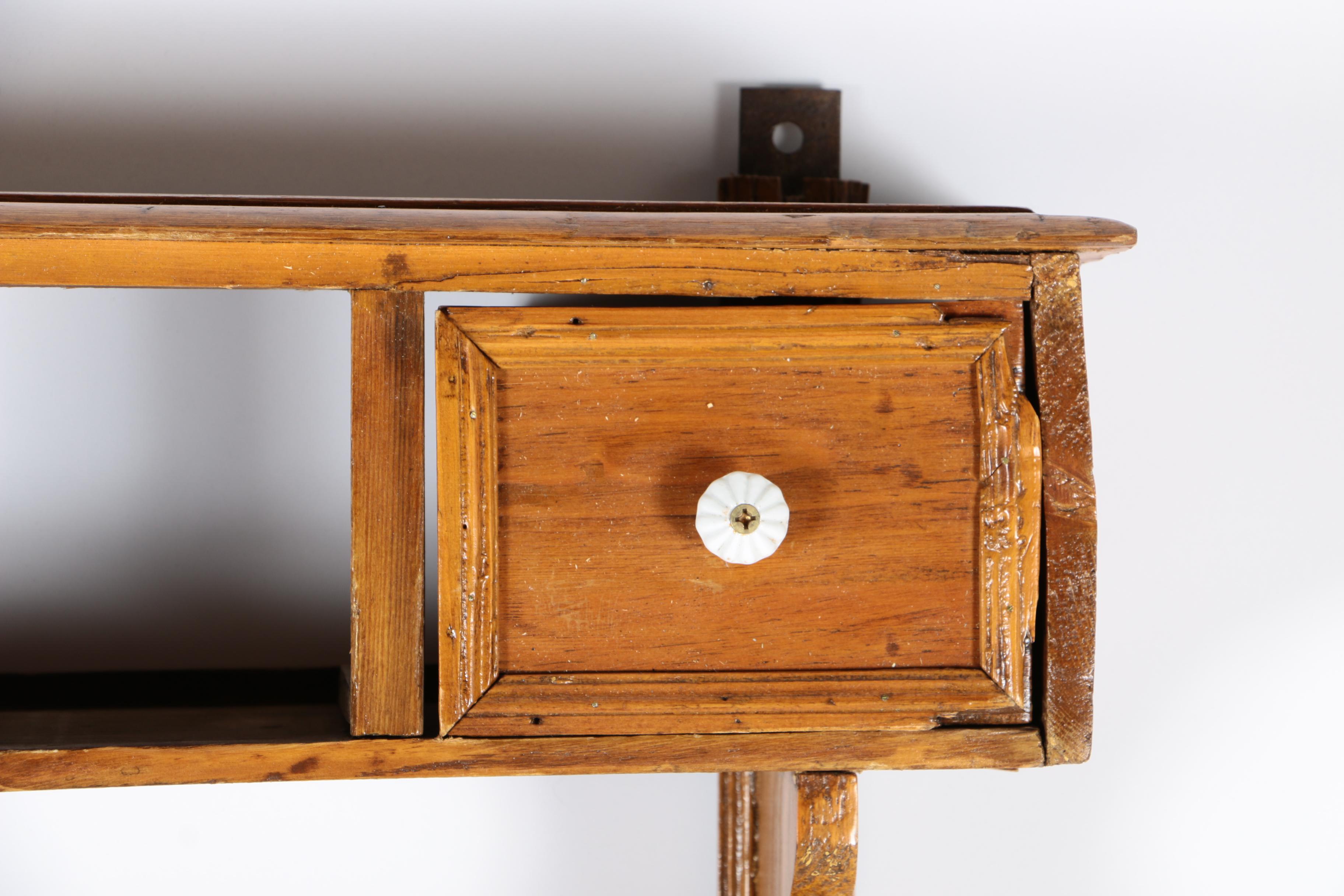 19th Century Continental Pine Wall Shelf with Drawers