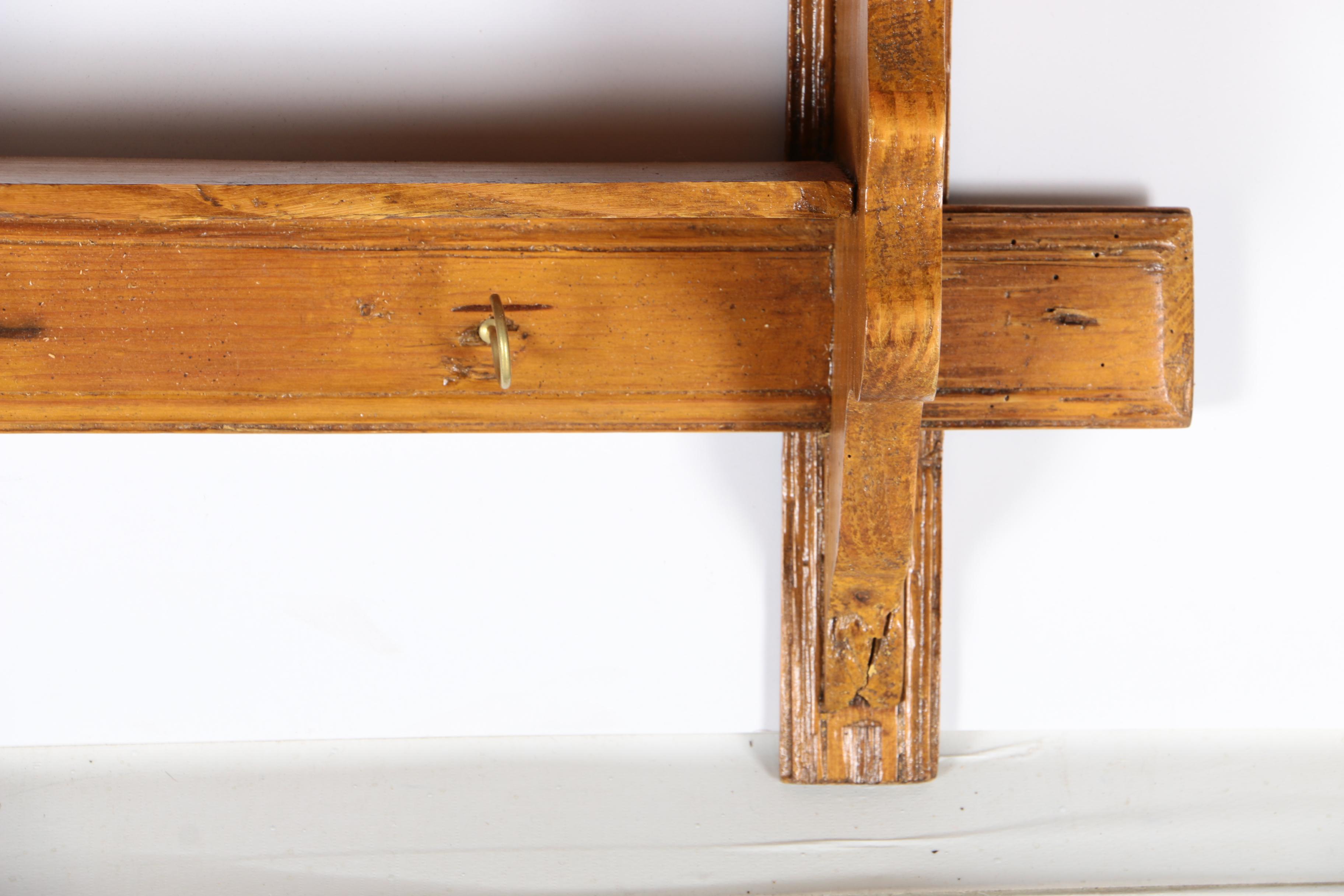 19th Century Continental Pine Wall Shelf with Drawers