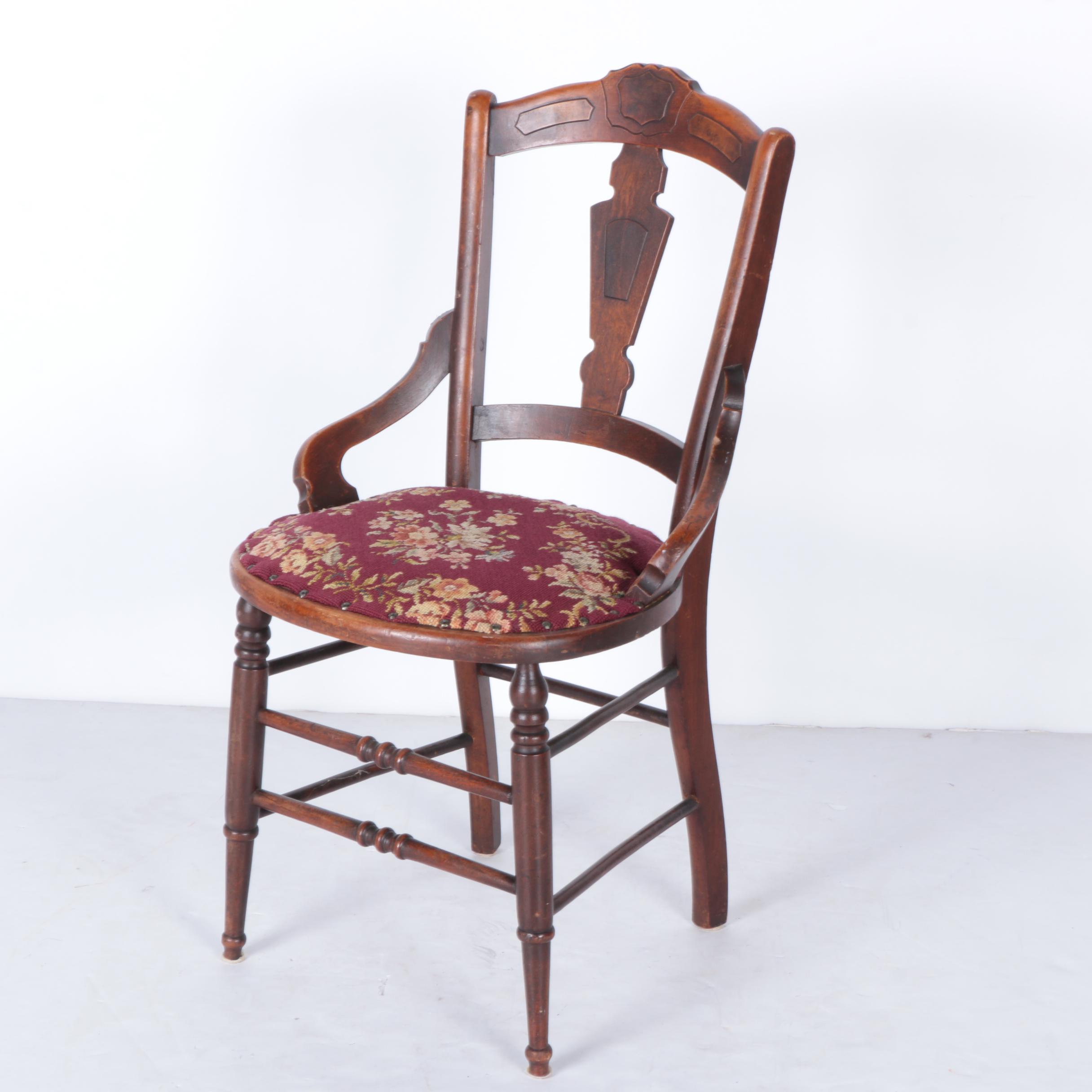 Victorian Walnut Side Chair with Needlepoint Seat