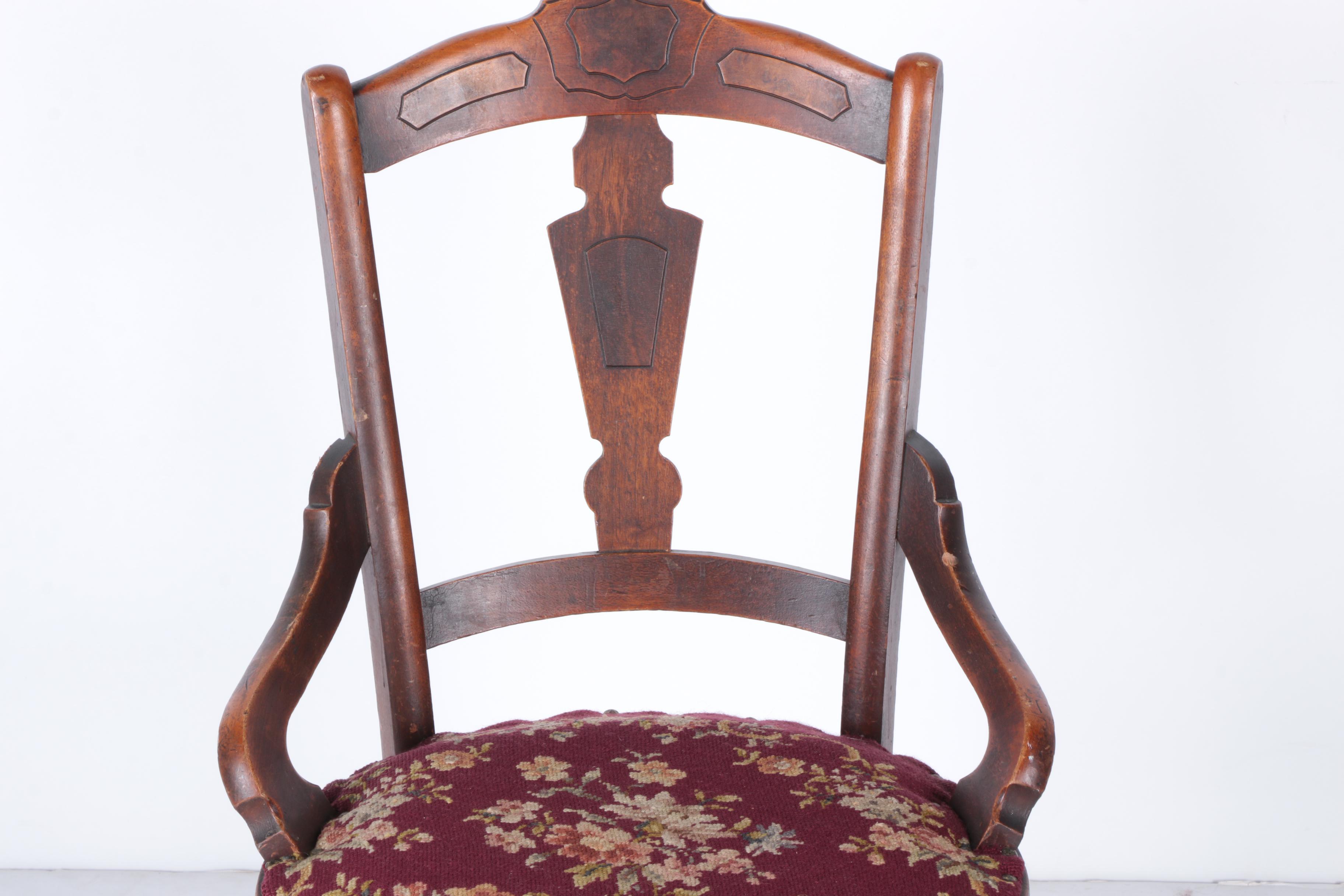 Victorian Walnut Side Chair with Needlepoint Seat