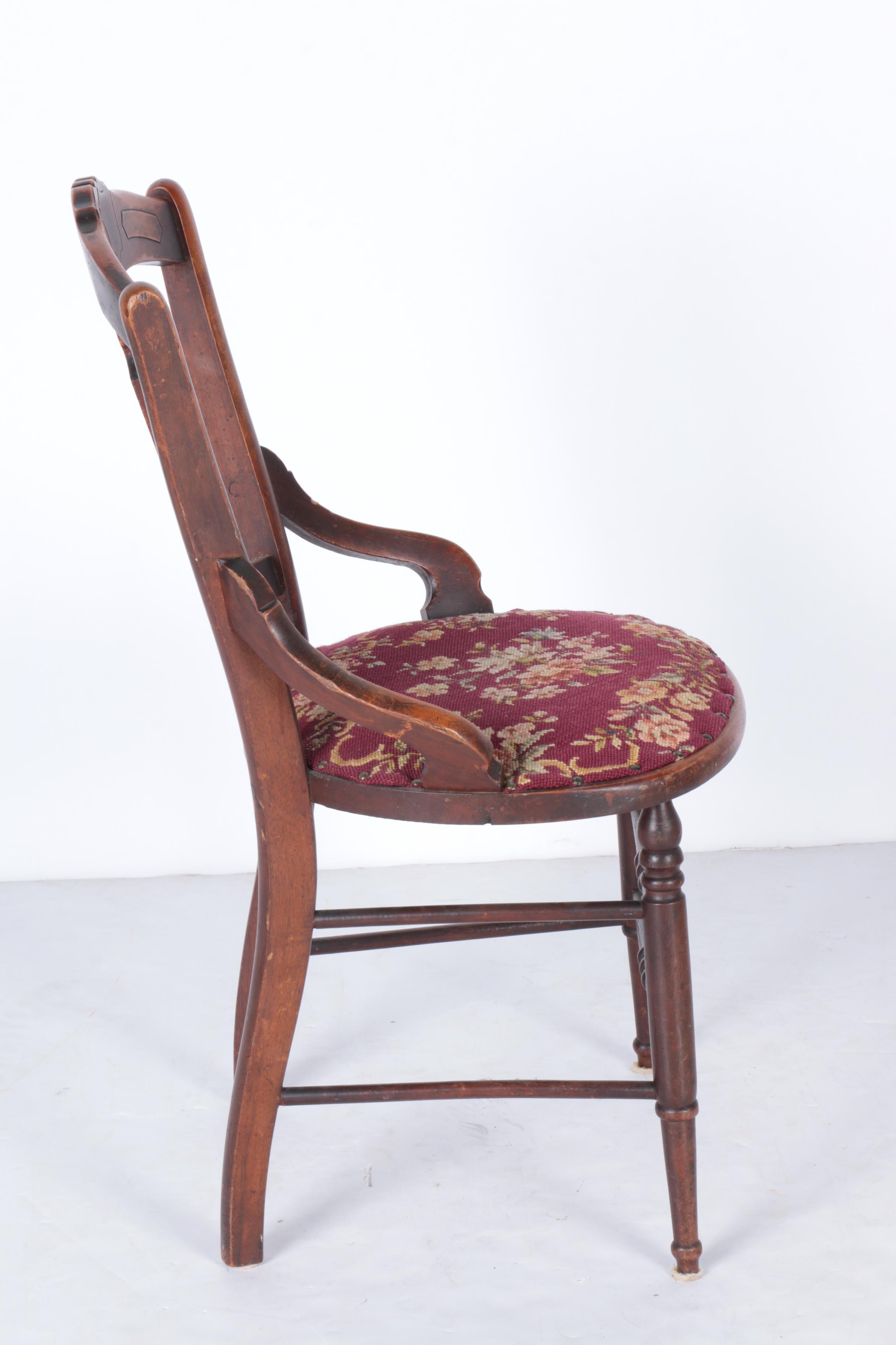 Victorian Walnut Side Chair with Needlepoint Seat