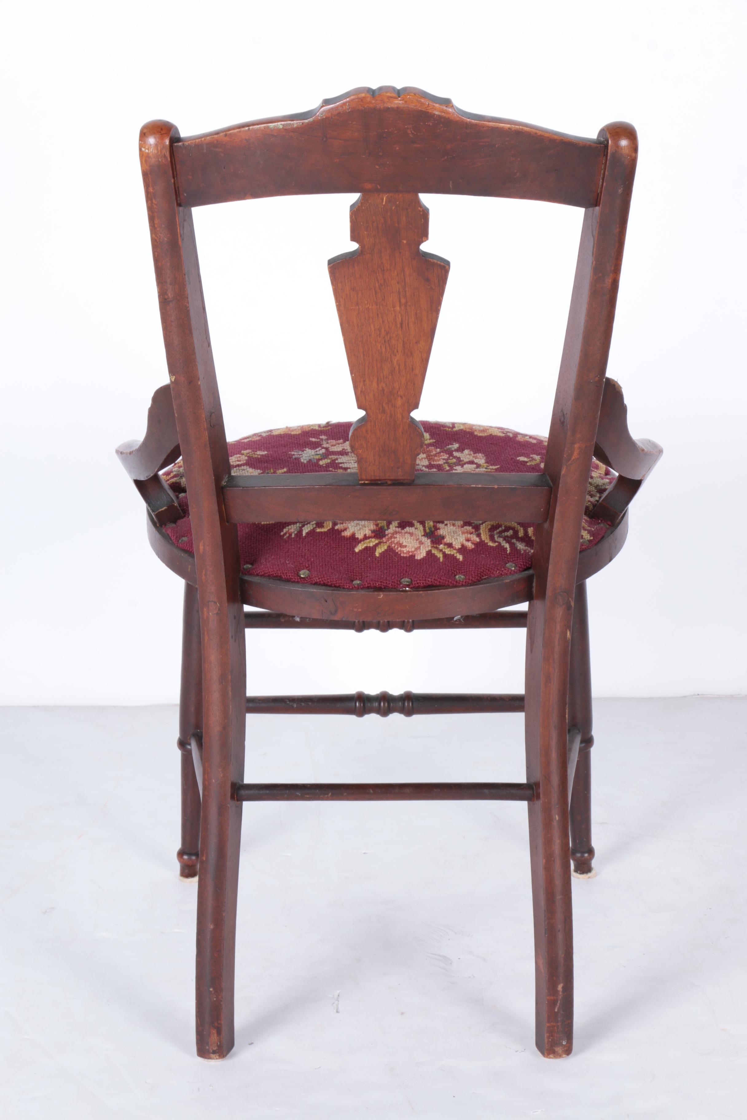 Victorian Walnut Side Chair with Needlepoint Seat