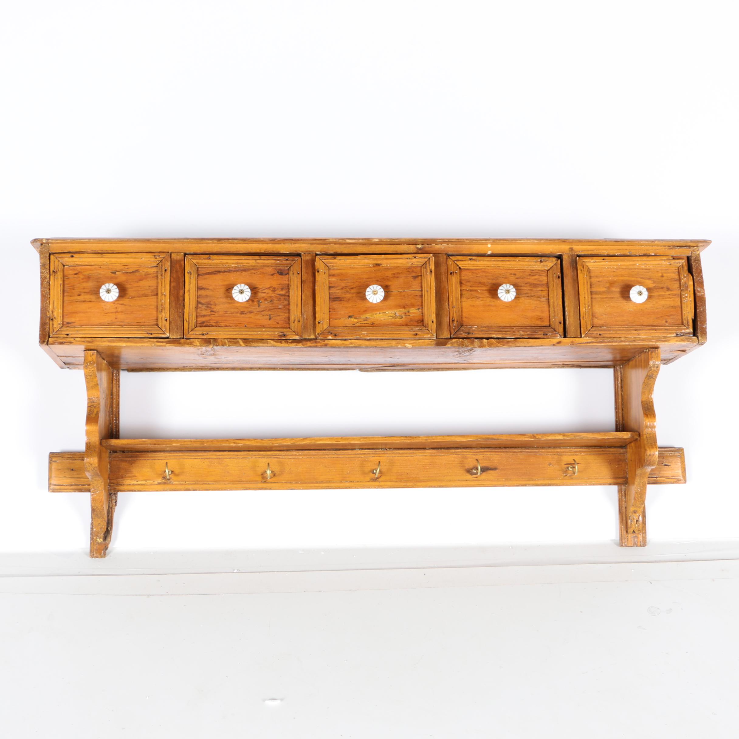 19th Century Continental Pine Wall Shelf with Drawers