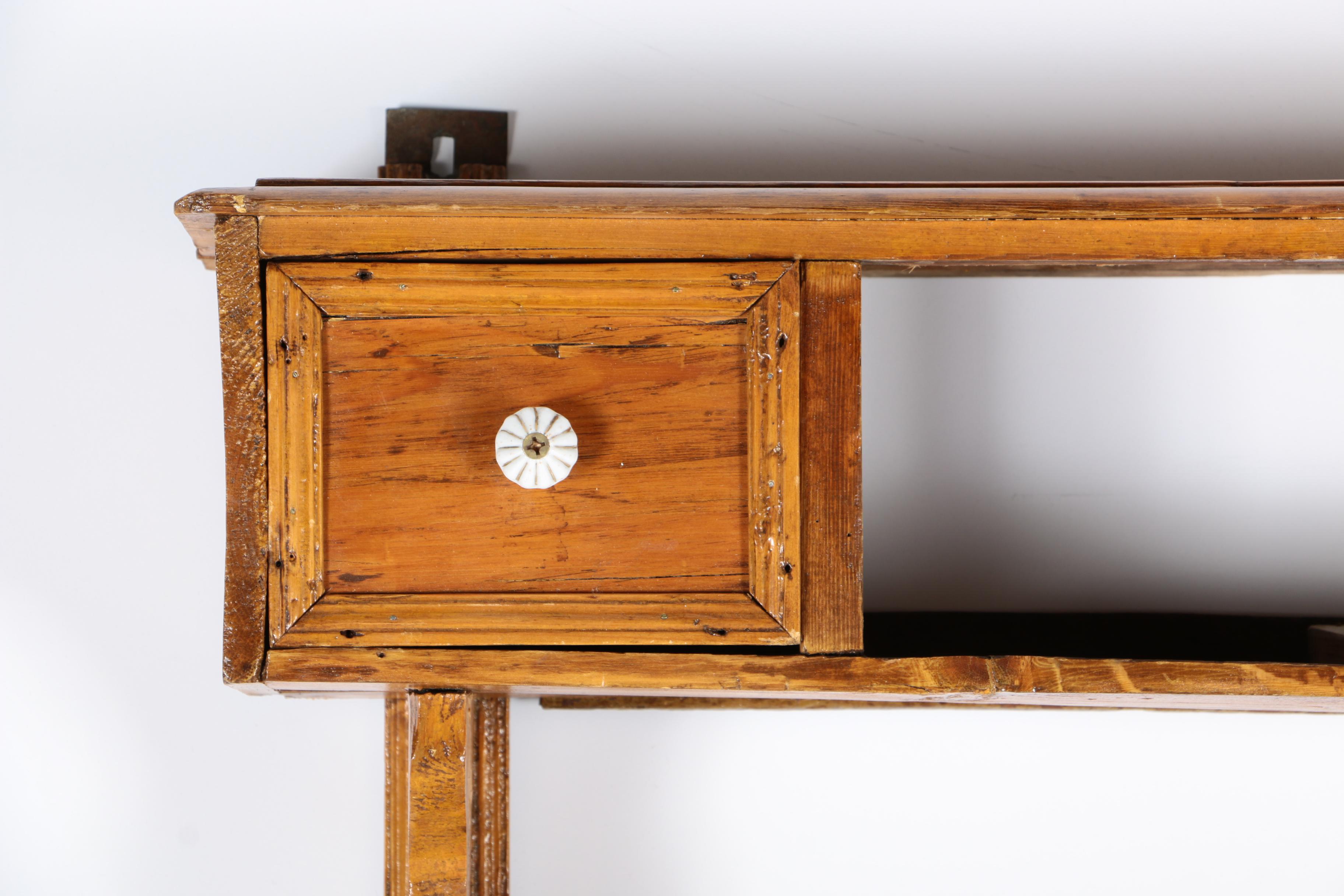 19th Century Continental Pine Wall Shelf with Drawers