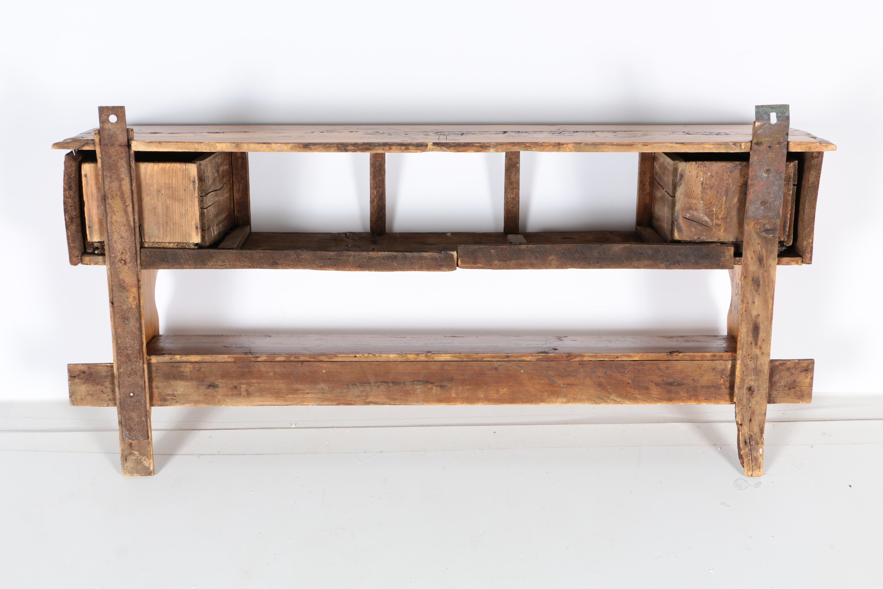 19th Century Continental Pine Wall Shelf with Drawers