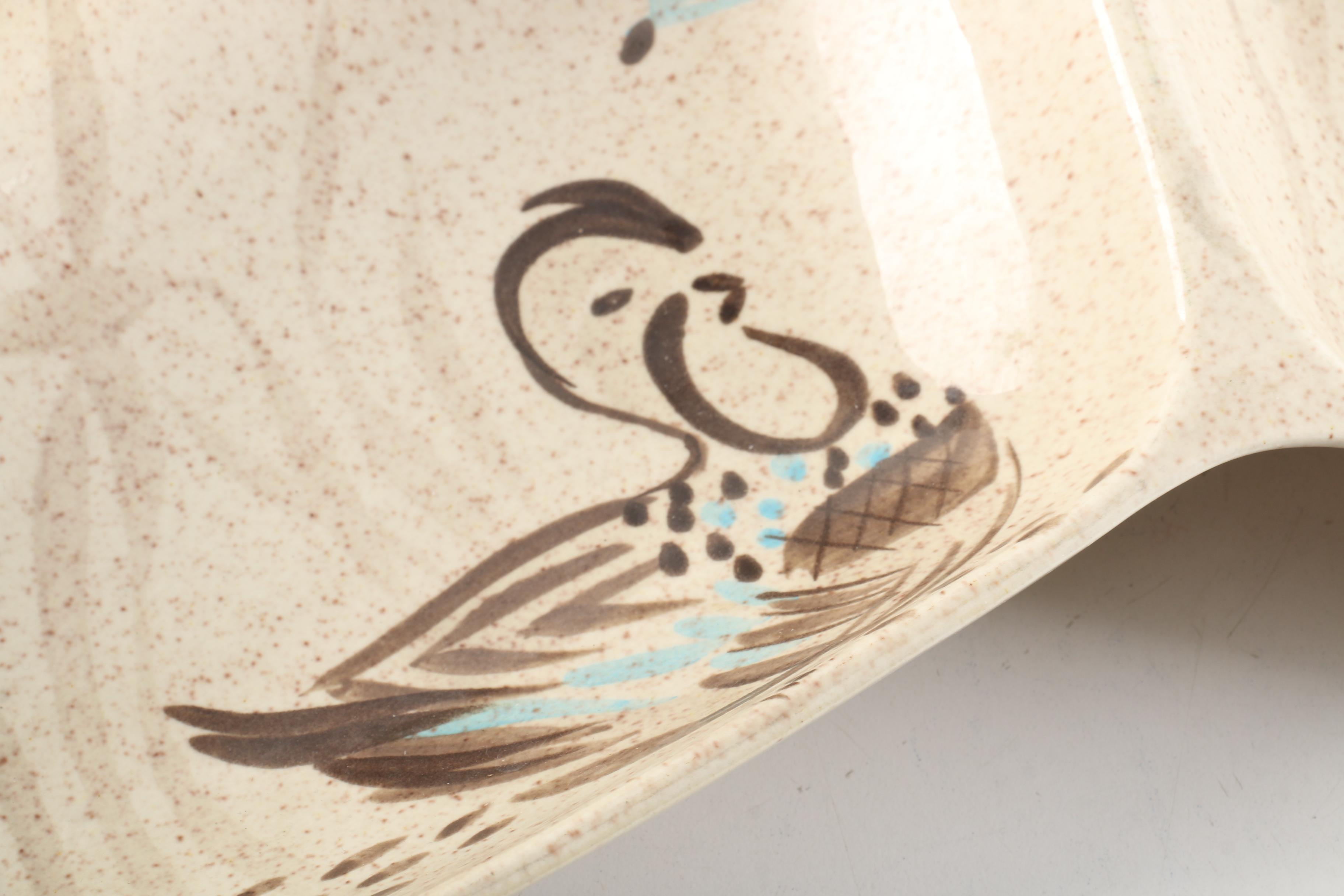 Vintage Red Wing Pottery "Bob White" Oval Divided Vegetable Bowl