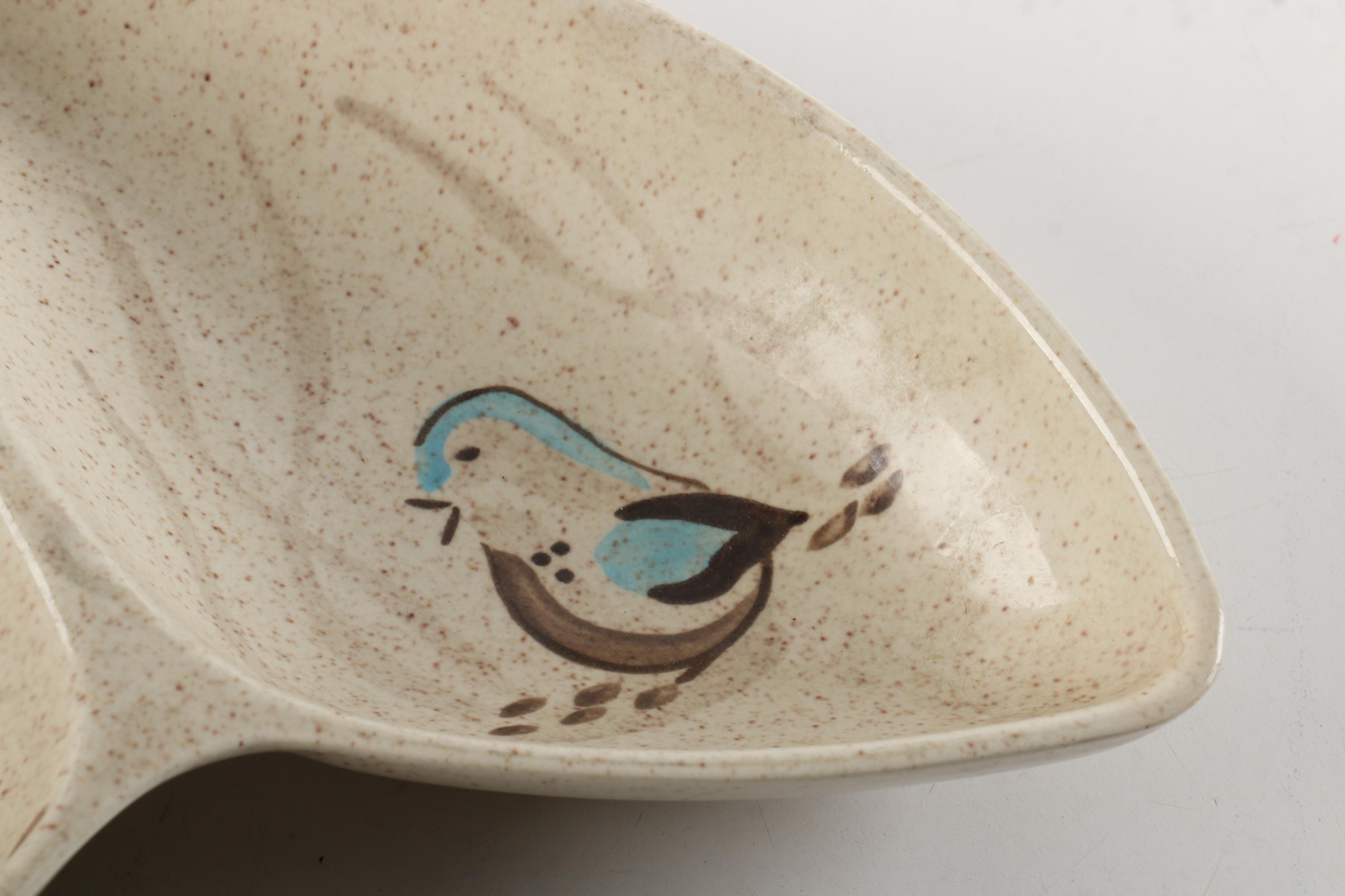 Vintage Red Wing Pottery "Bob White" Oval Divided Vegetable Bowl