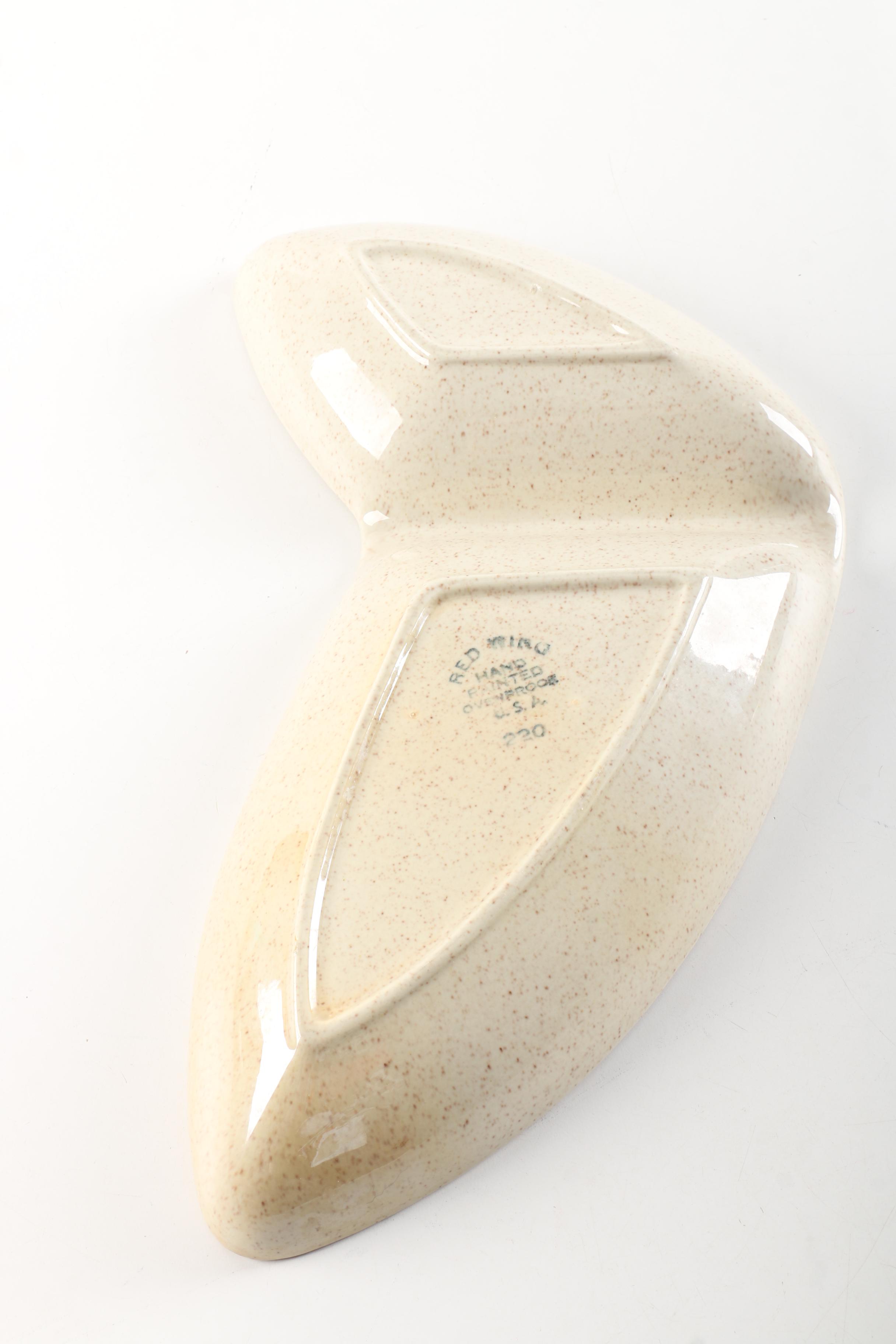 Vintage Red Wing Pottery "Bob White" Oval Divided Vegetable Bowl