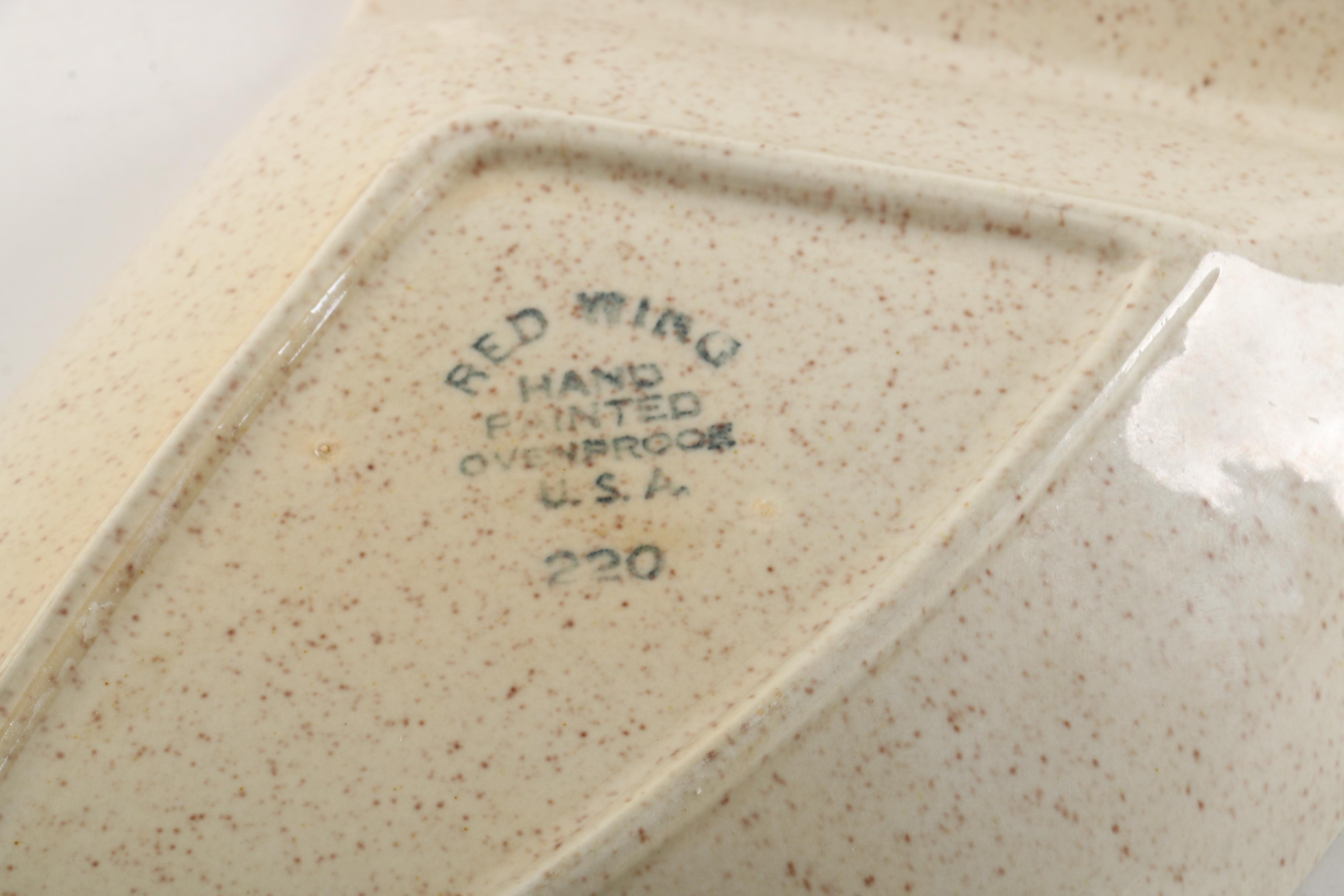 Vintage Red Wing Pottery "Bob White" Oval Divided Vegetable Bowl