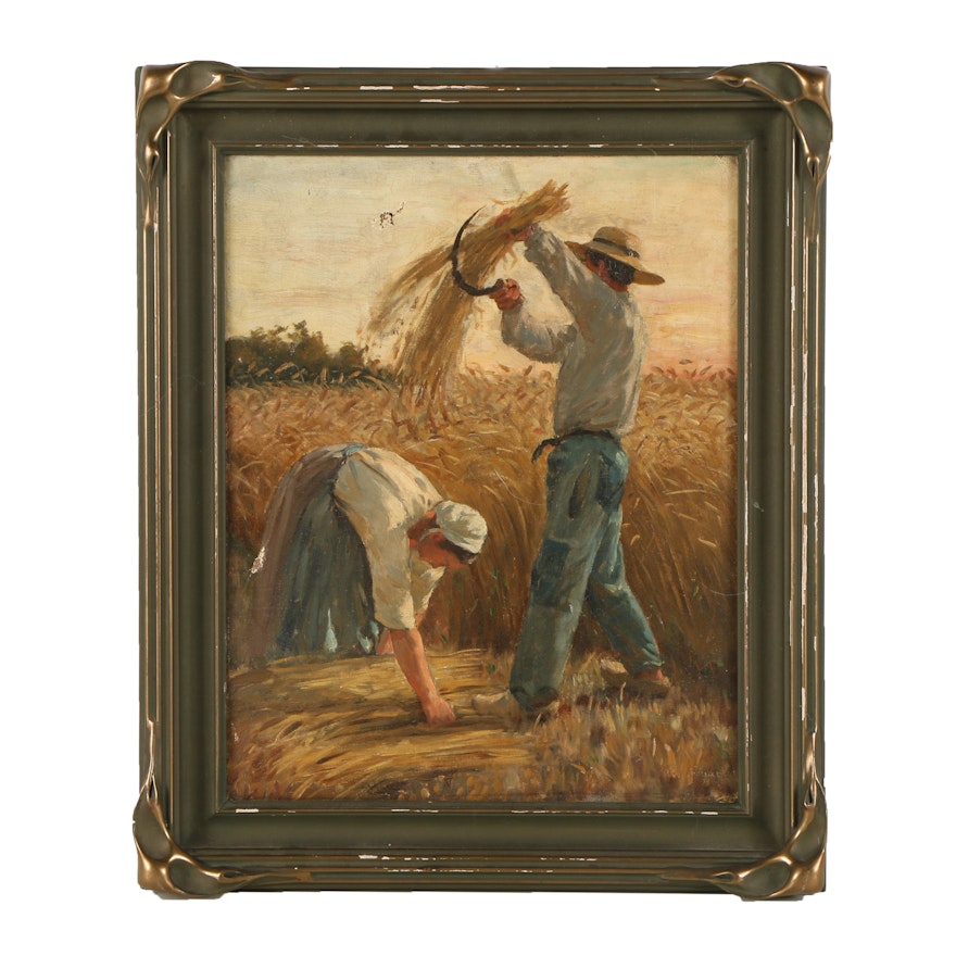 Ferrat European Late 19th Century Oil Painting with Art Nouveau Frame