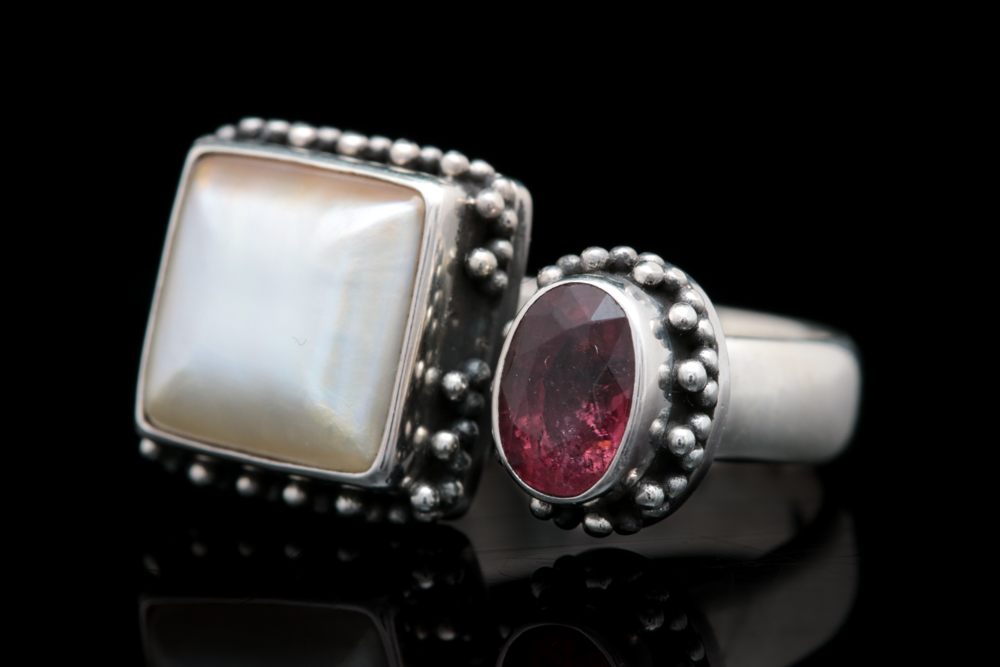 Sterling Silver, Mabé Pearl and Pink Tourmaline Ring
