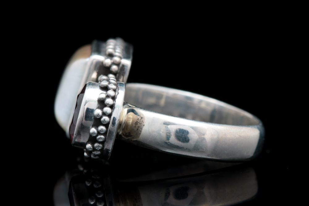 Sterling Silver, Mabé Pearl and Pink Tourmaline Ring