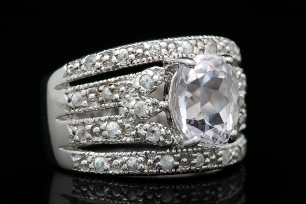 Sterling Silver, Rose Quartz and White Zircon Ring