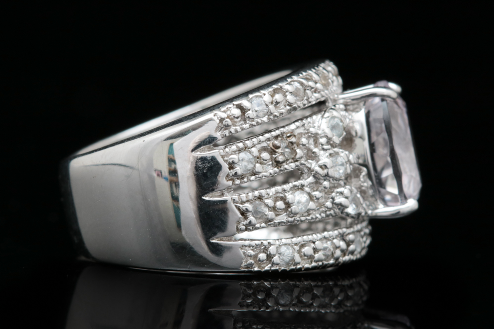 Sterling Silver, Rose Quartz and White Zircon Ring