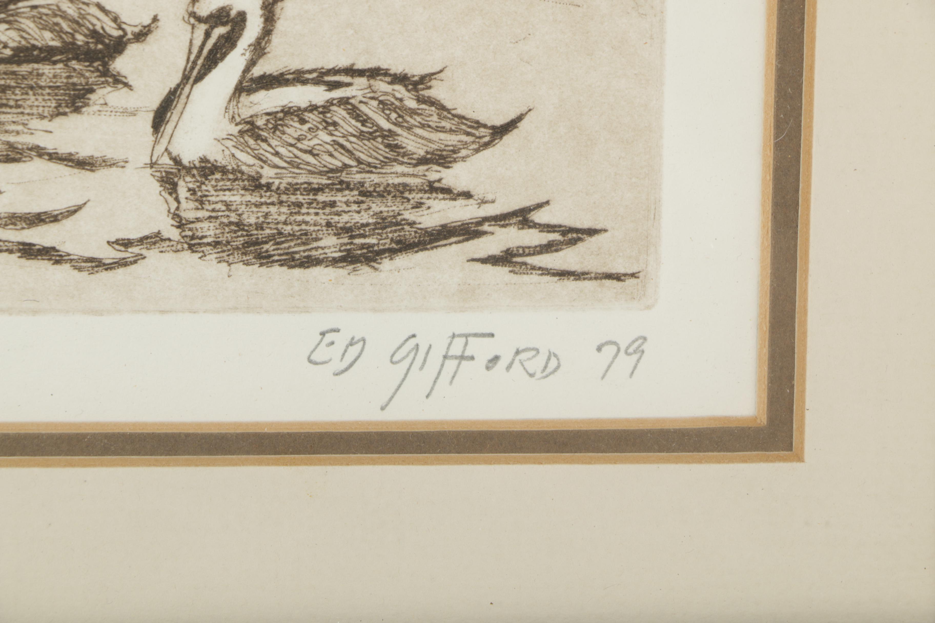 1979 Ed Gifford Etching "Pelican Inlet"