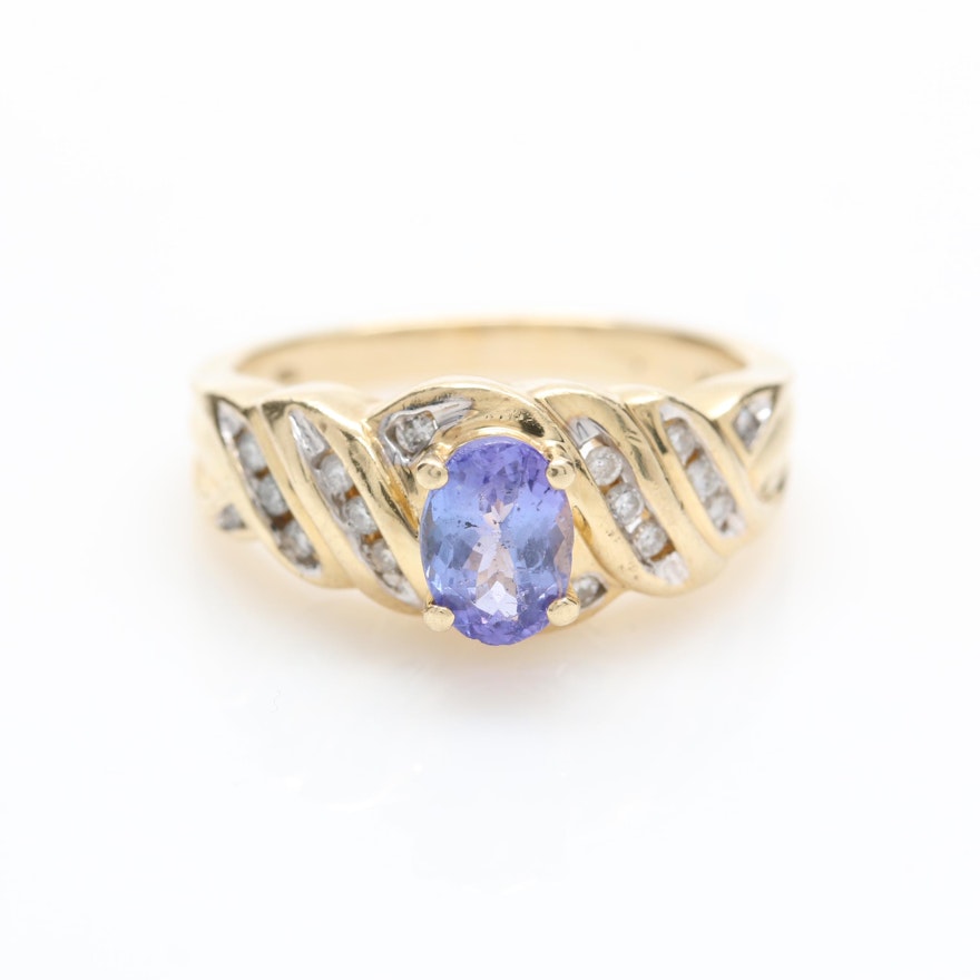 14K Yellow Gold Tanzanite and Diamond Ring