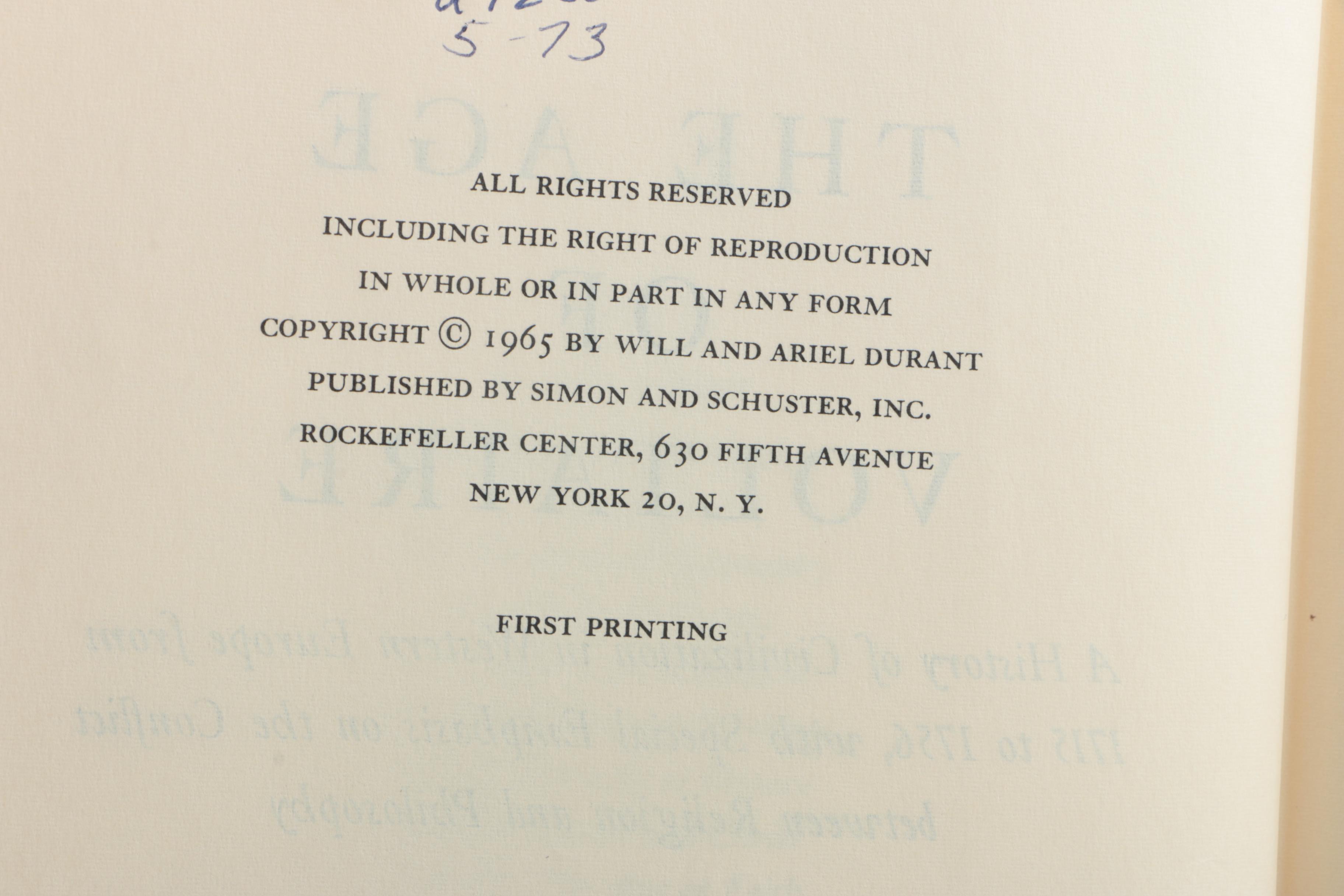 Volumes from "Story and Civilization" by Will and Ariel Durant and More