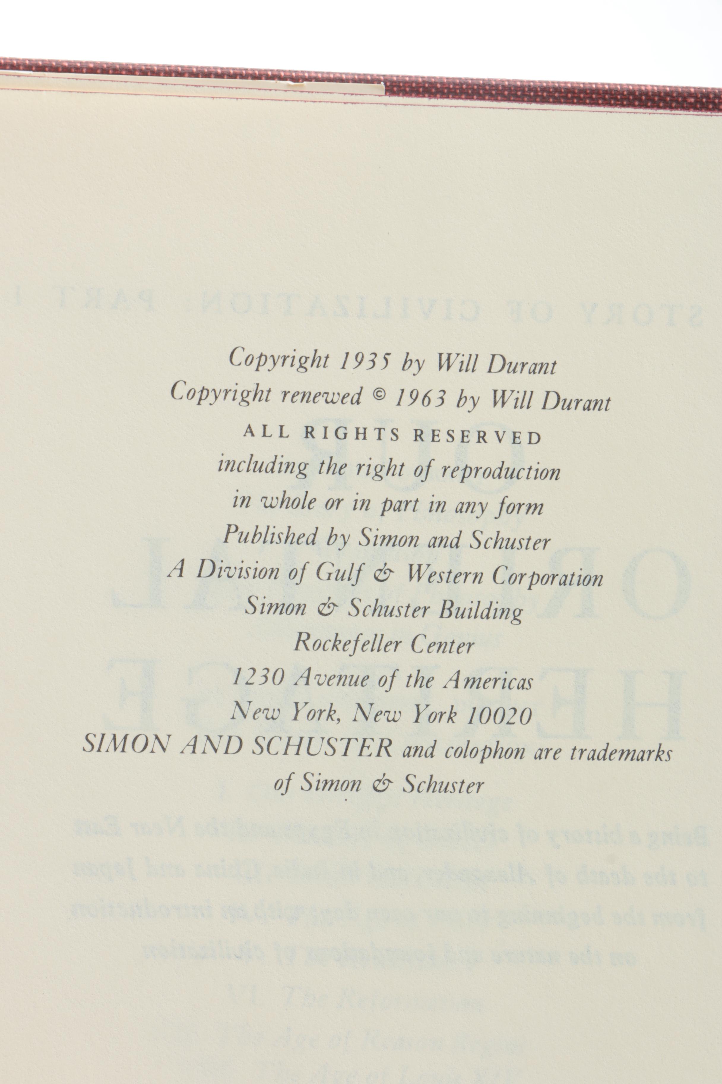 Volumes from "Story and Civilization" by Will and Ariel Durant and More